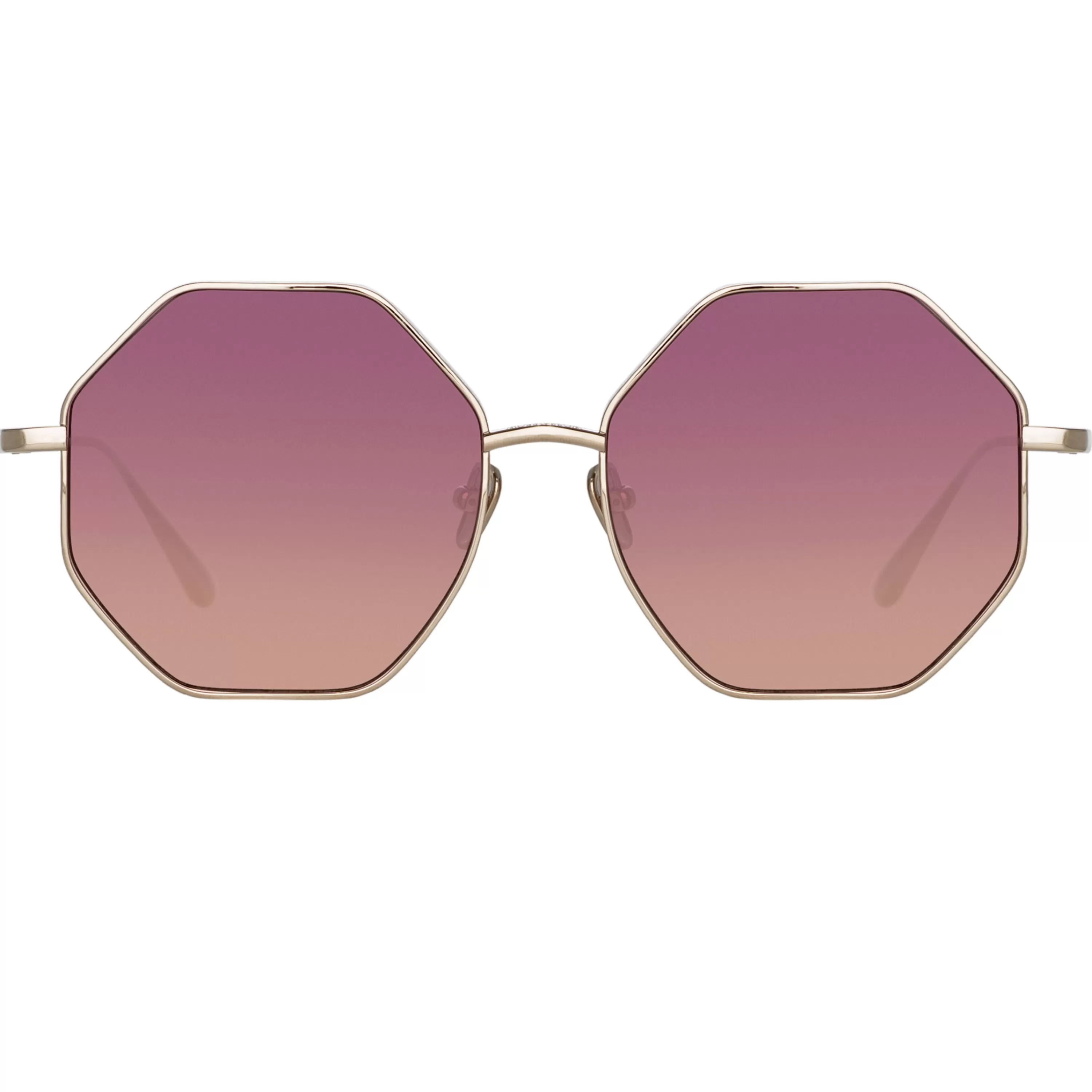 LINDA FARROW (U.K.) Lianas Hexagon Sunglasses in Light Gold and Wine