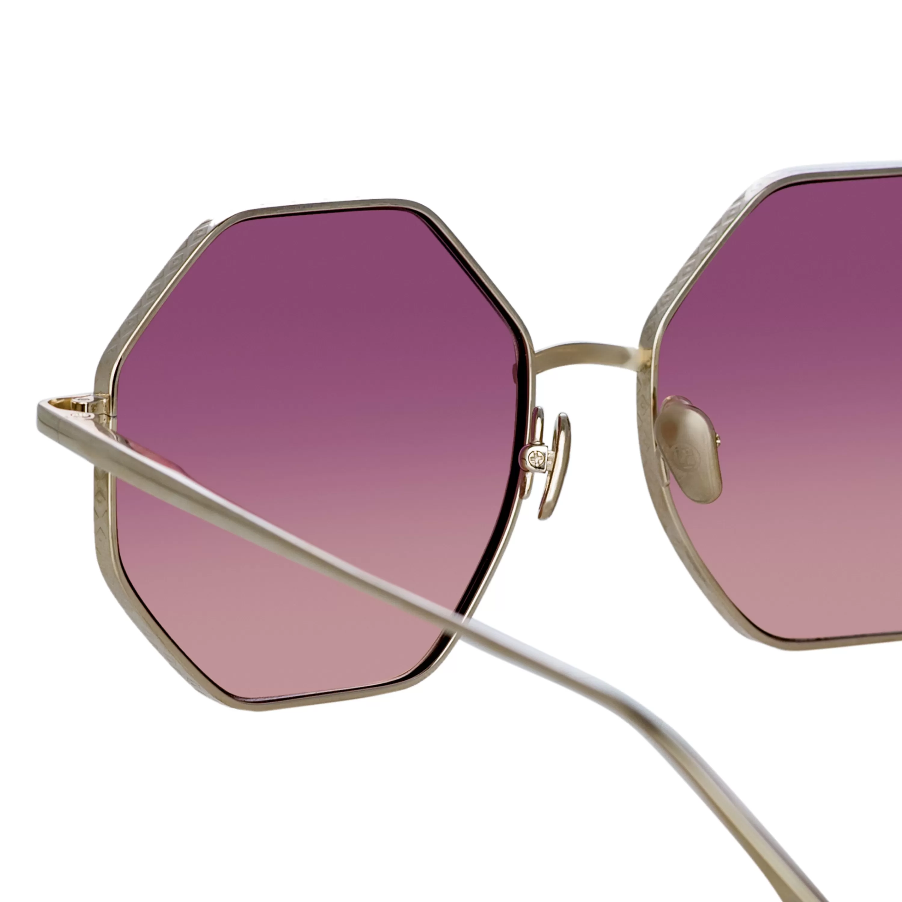 lianas_hexagon_sunglasses_in_light_gold_and_wine_3.webp LINDA FARROW (U.K.) Lianas Hexagon Sunglasses in Light Gold and Wine