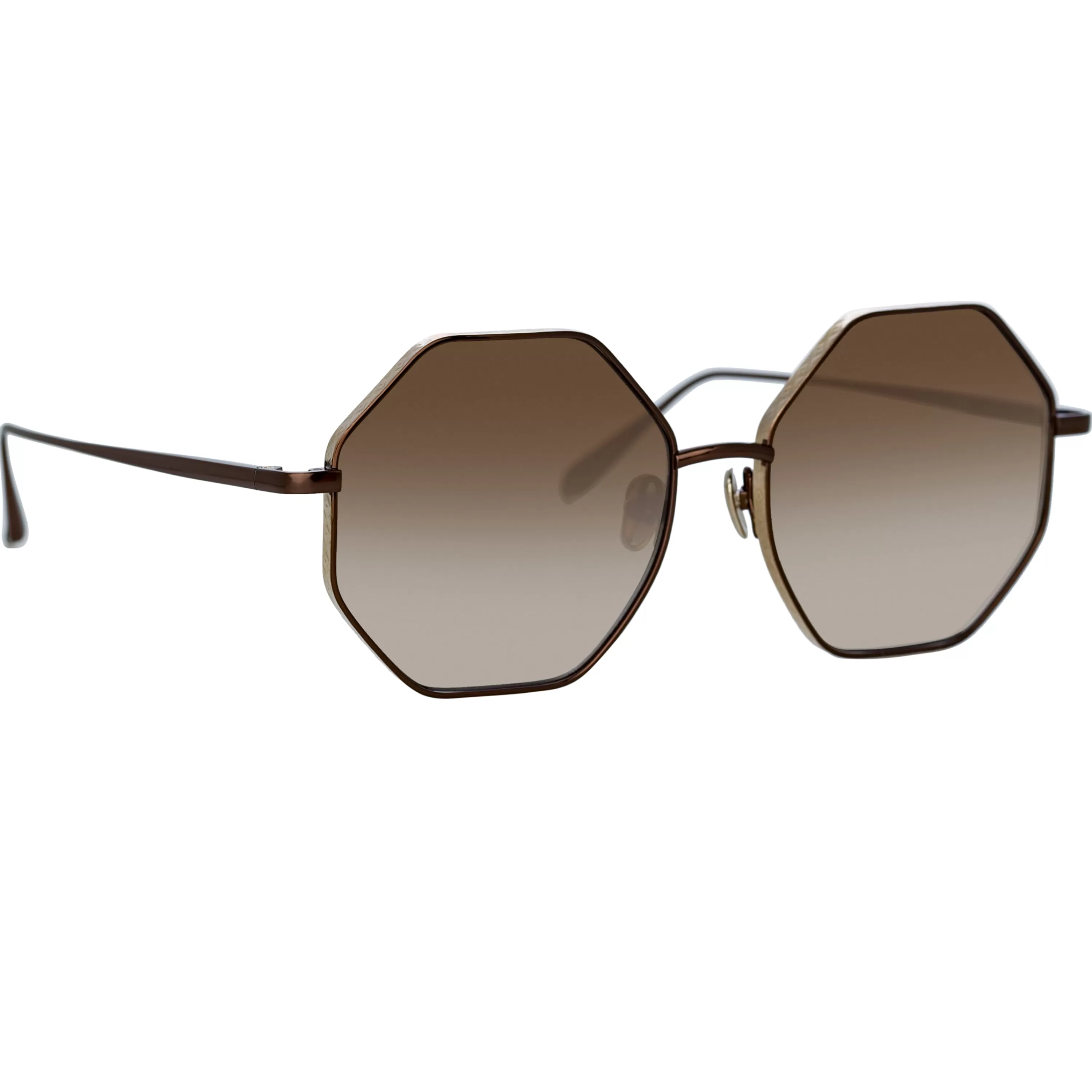 LINDA FARROW (U.K.) Lianas Hexagon Sunglasses in Metallic Brown