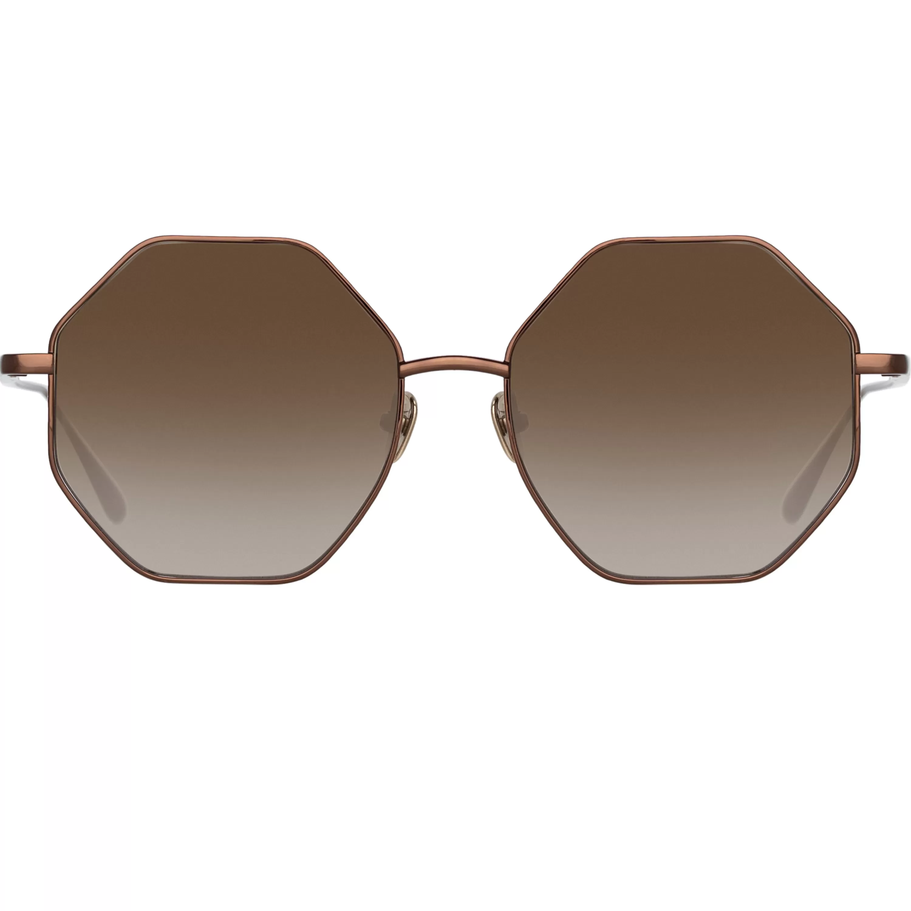 LINDA FARROW (U.K.) Lianas Hexagon Sunglasses in Metallic Brown