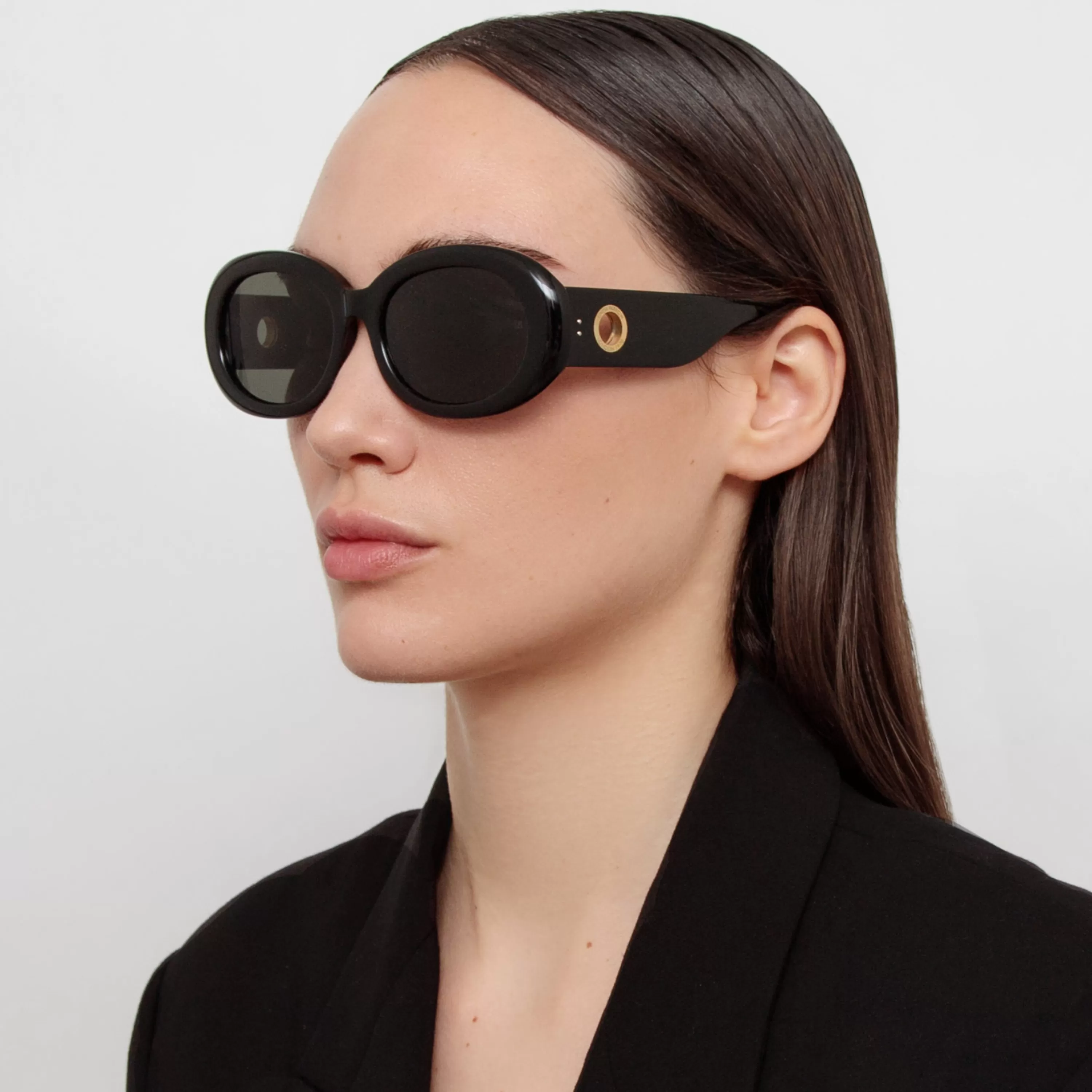 Women LINDA FARROW (U.K.) Lina Oval Sunglasses in Black