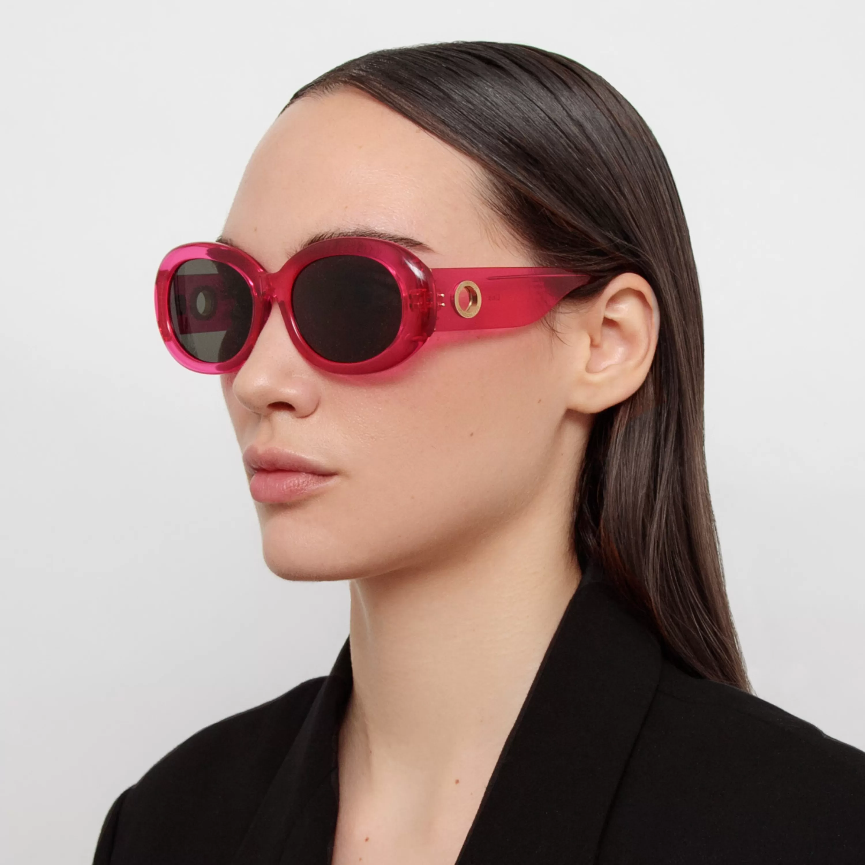 Women LINDA FARROW (U.K.) Lina Oval Sunglasses in Neon Pink