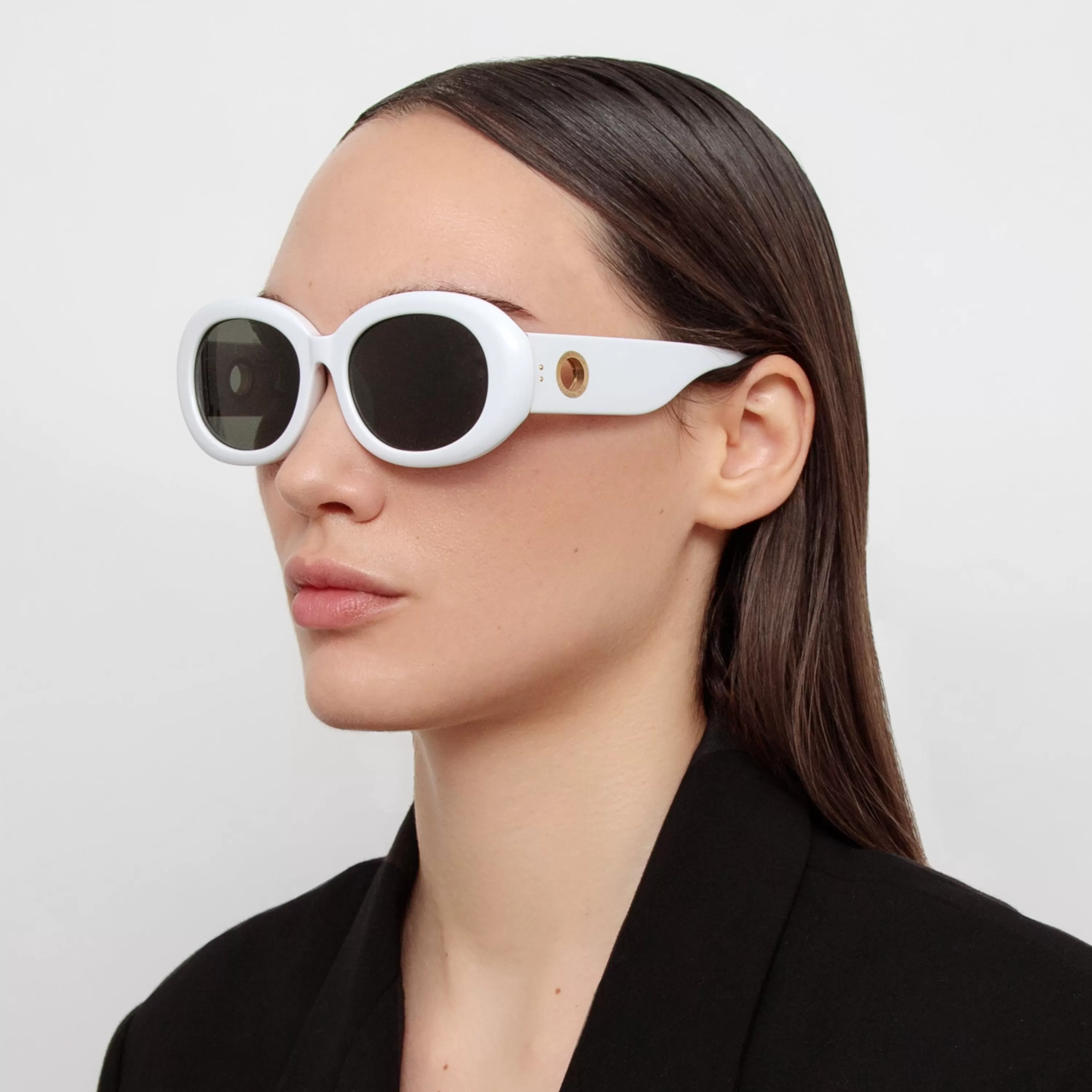 Women LINDA FARROW (U.K.) Lina Oval Sunglasses in White