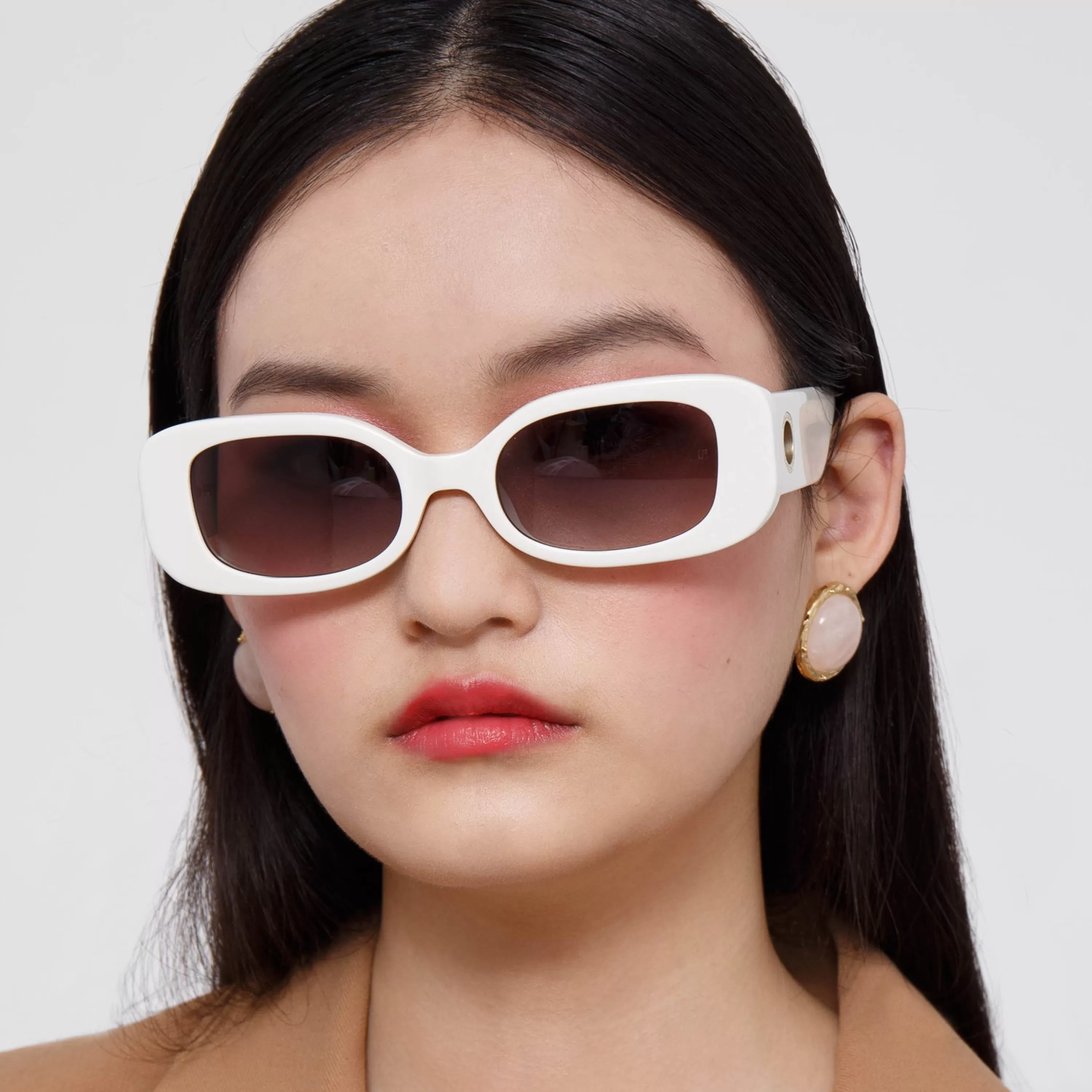 Women LINDA FARROW UK Lola Rectangular Sunglasses in White