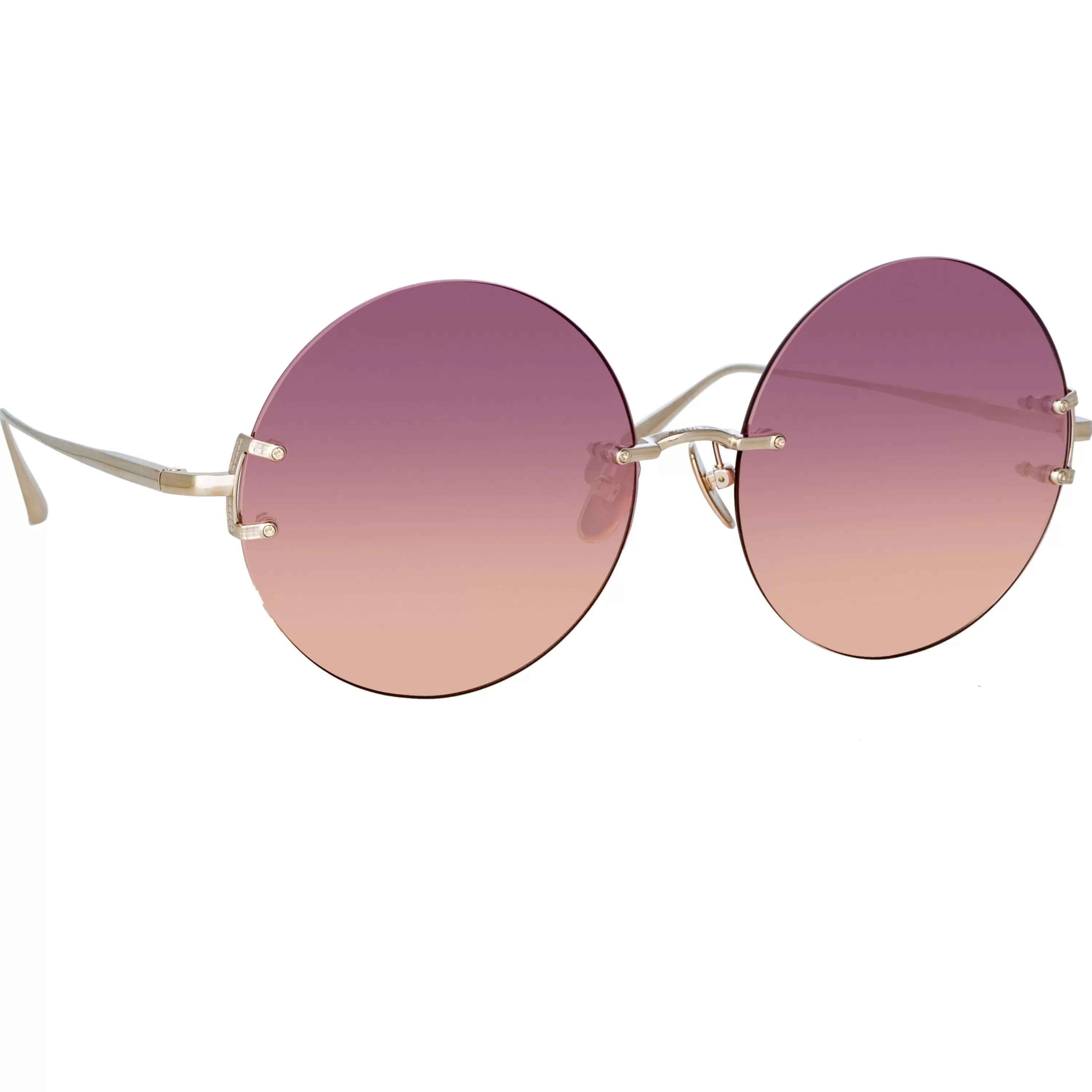 LINDA FARROW (U.K.) Lotus Round Sunglasses in Light Gold