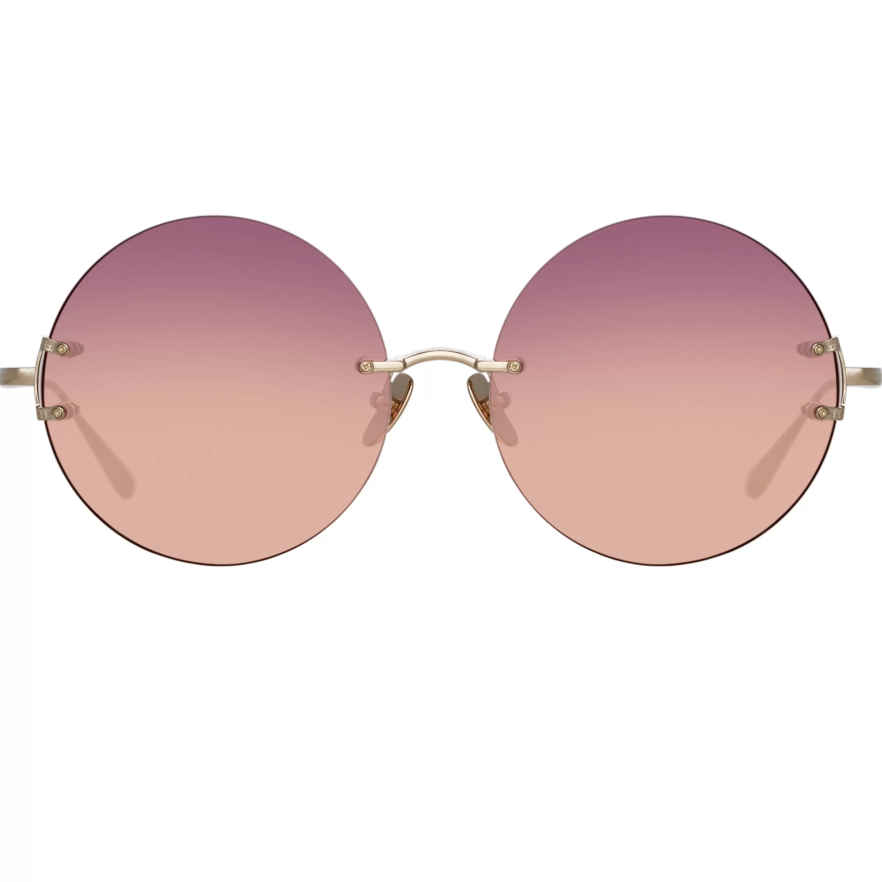 LINDA FARROW (U.K.) Lotus Round Sunglasses in Light Gold