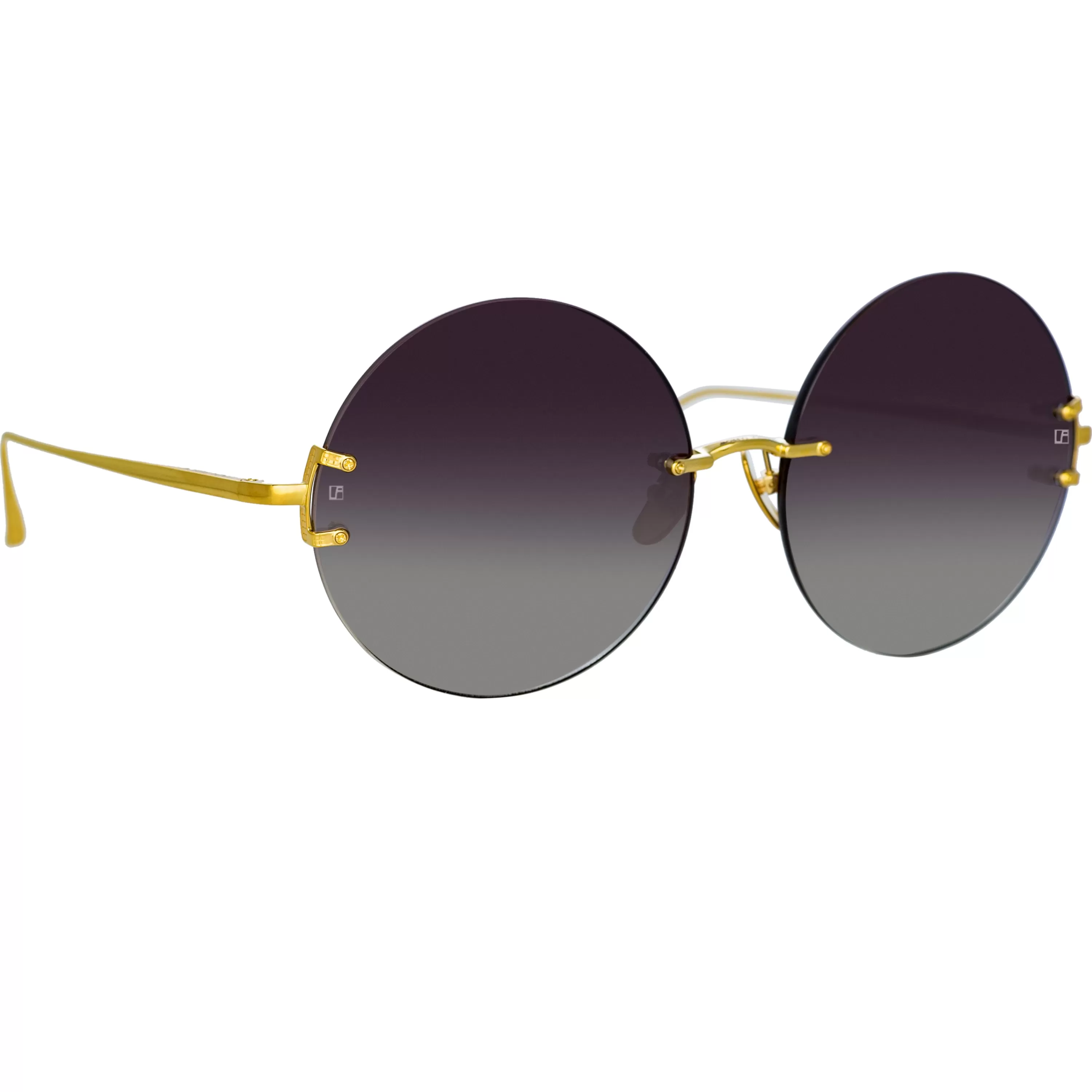 LINDA FARROW (U.K.) Lotus Round Sunglasses in Yellow Gold