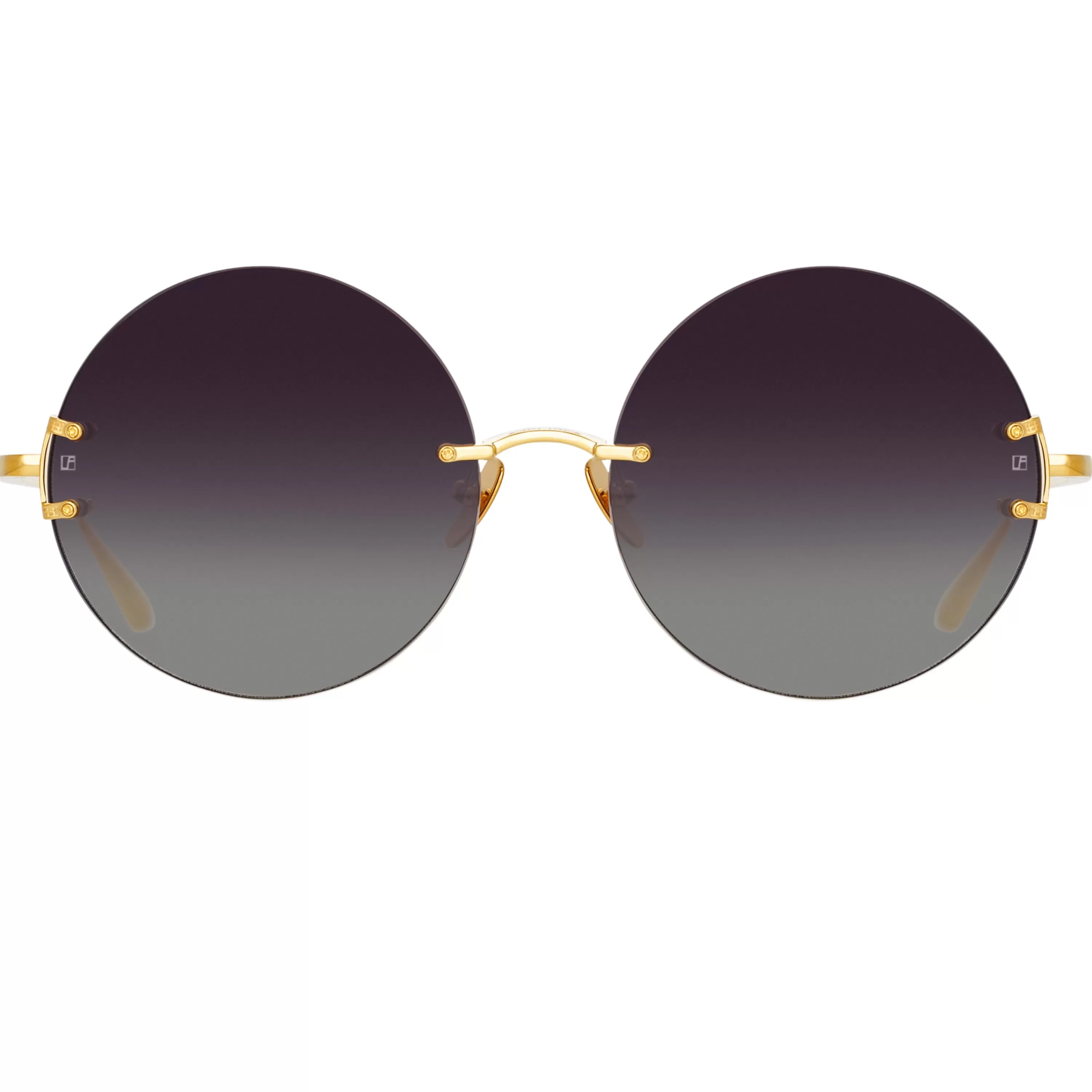 LINDA FARROW (U.K.) Lotus Round Sunglasses in Yellow Gold