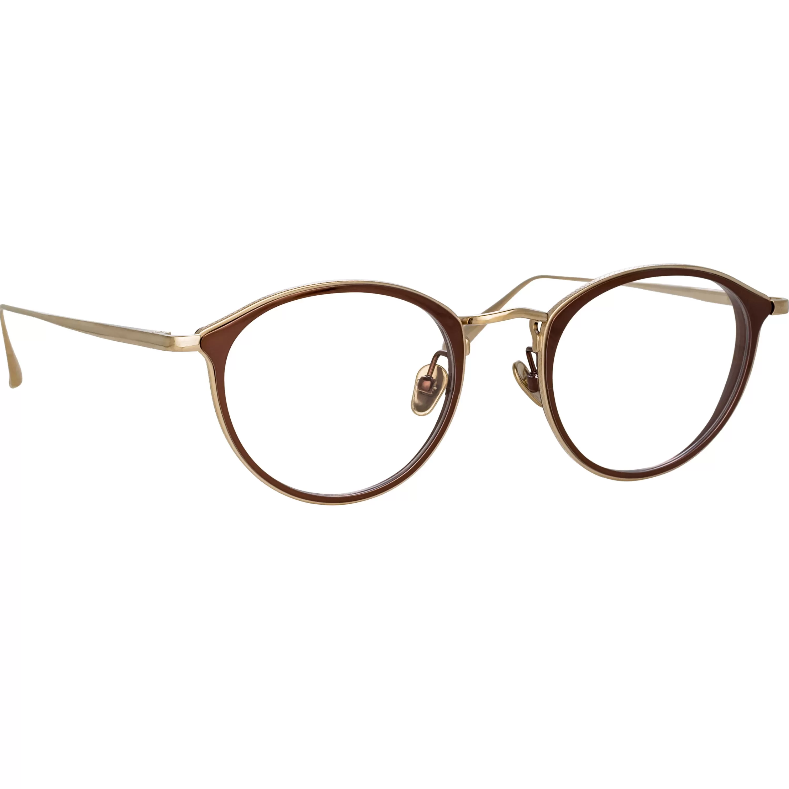 LINDA FARROW (U.K.) Luis Oval Optical Frame in Light Gold and Brown