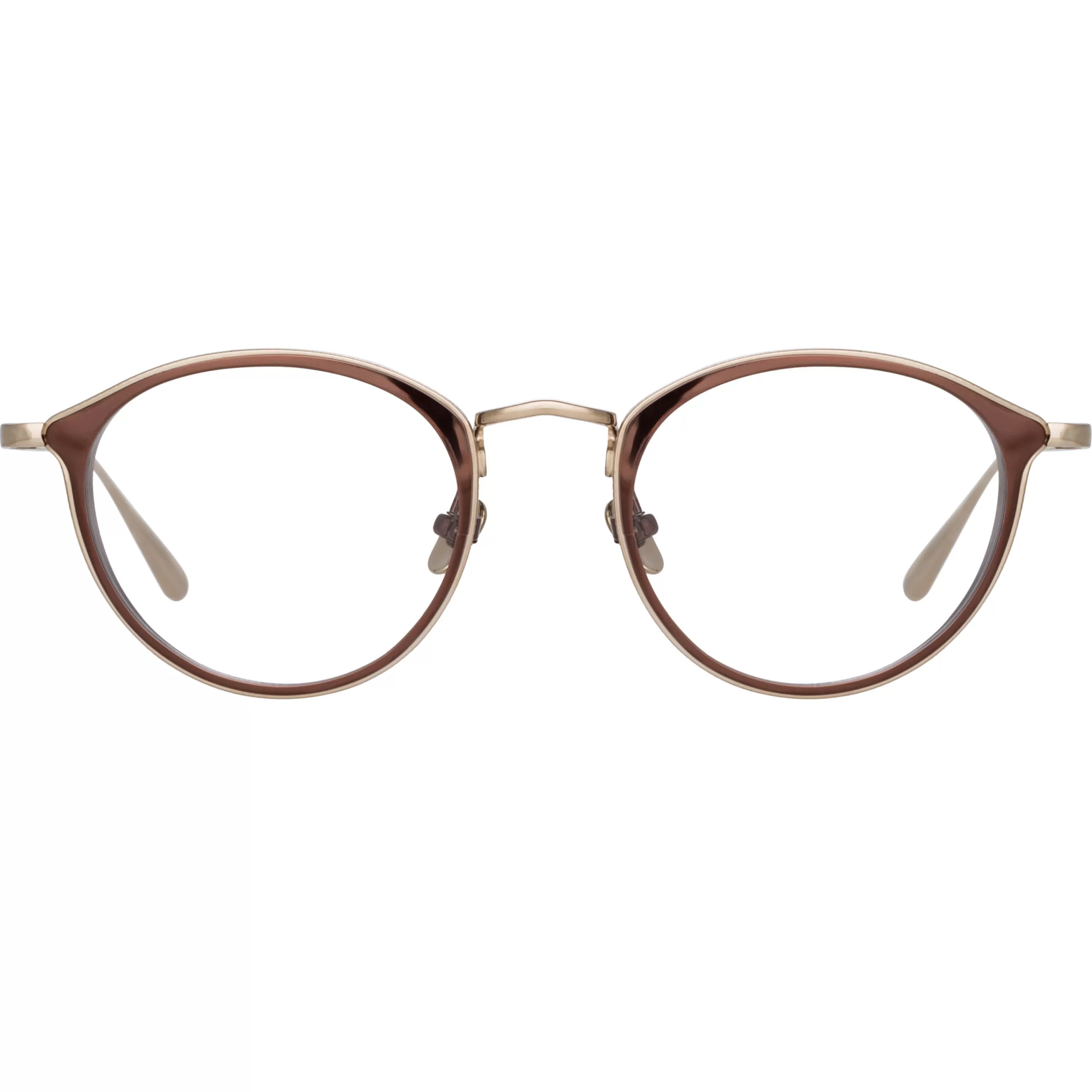 LINDA FARROW (U.K.) Luis Oval Optical Frame in Light Gold and Brown