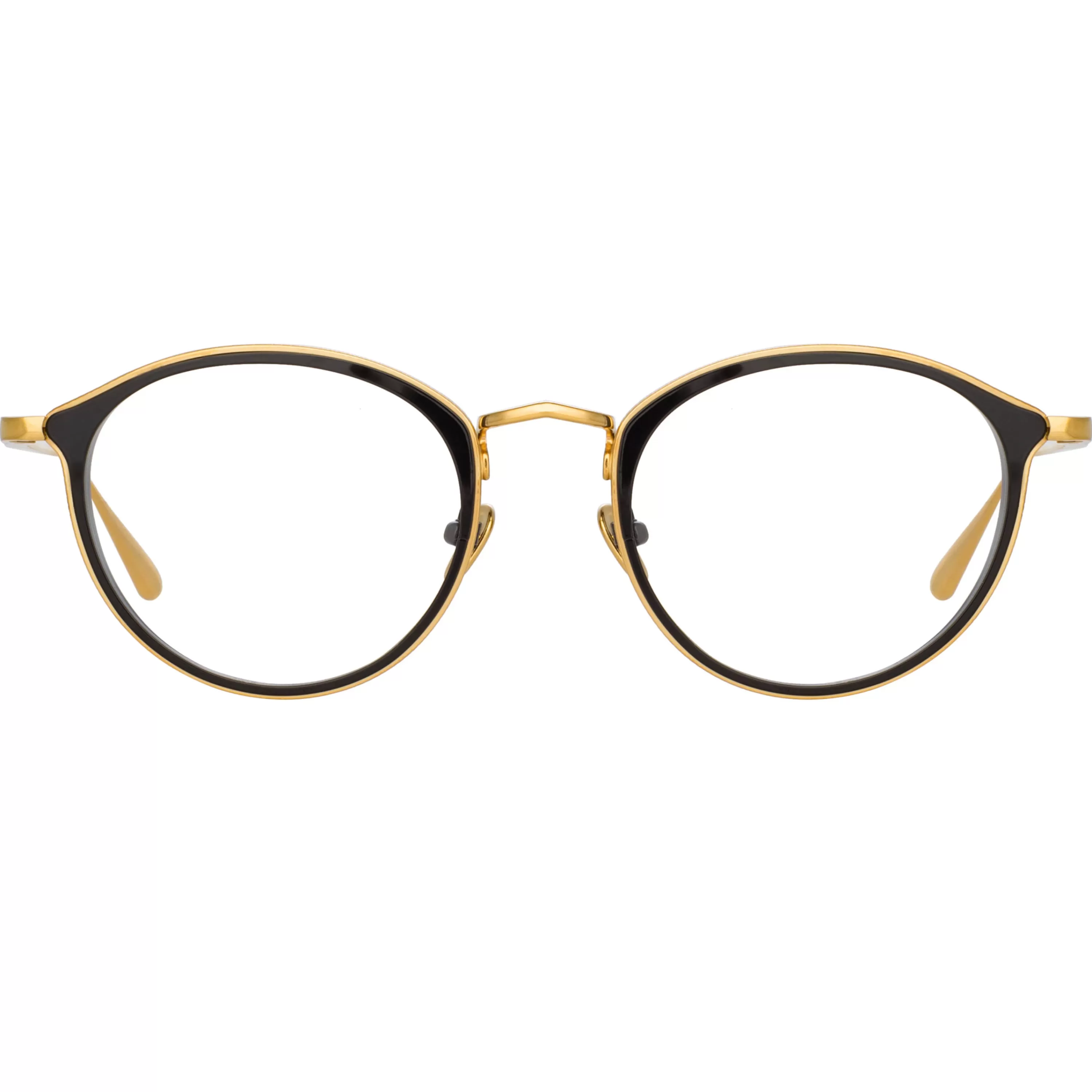 LINDA FARROW (U.K.) Luis Oval Optical Frame in Yellow Gold and Black