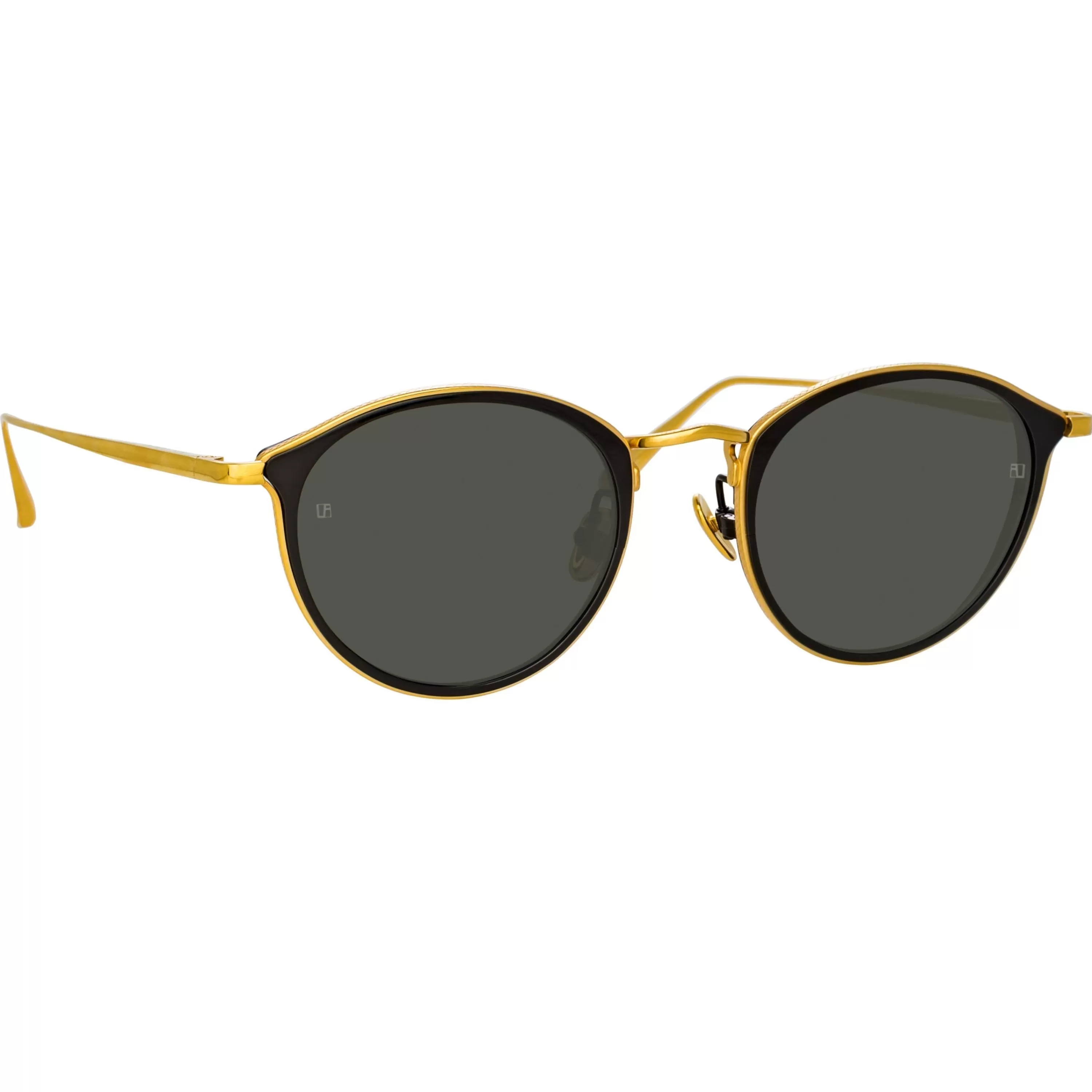 LINDA FARROW (U.K.) Luis Oval Sunglasses in Yellow Gold and Black