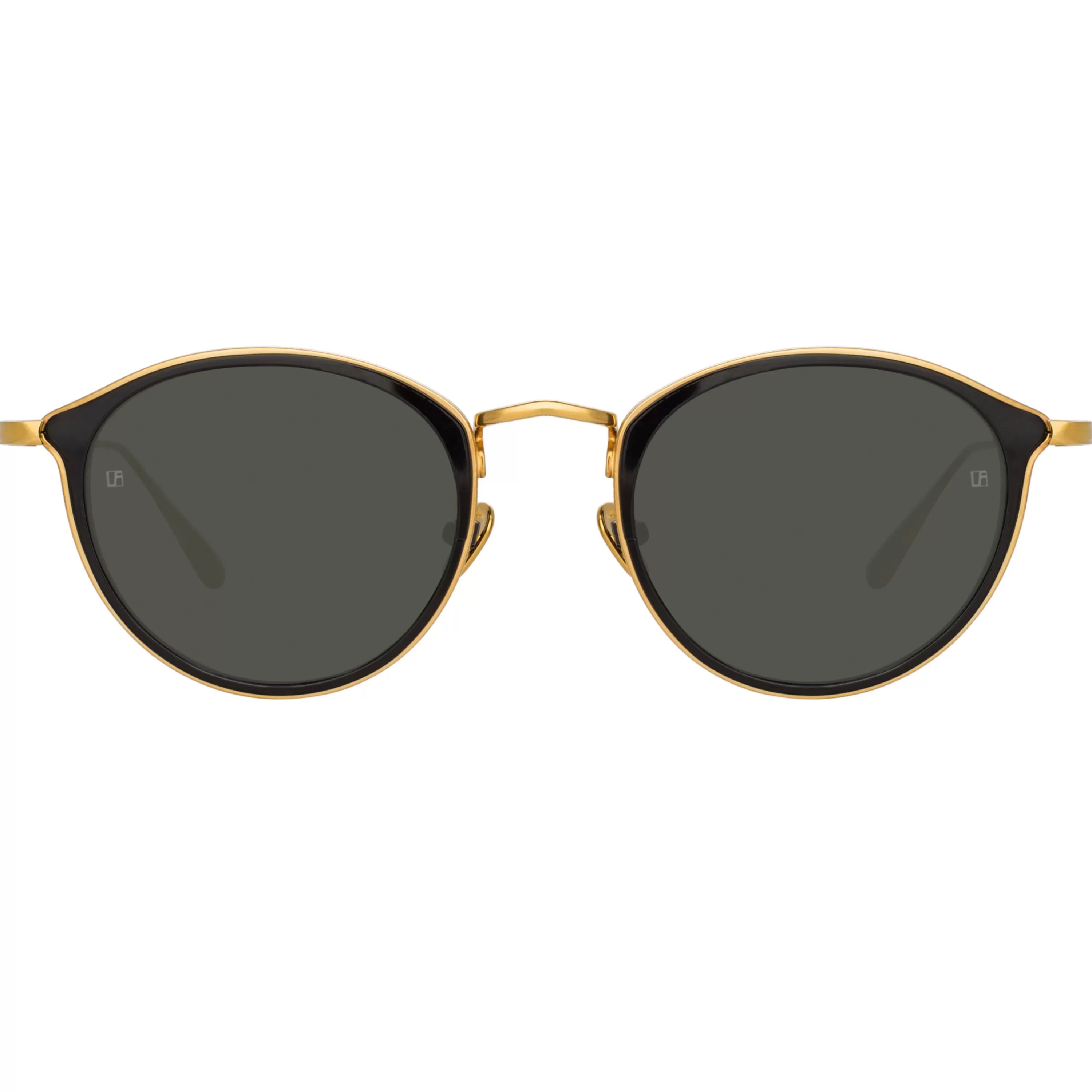 LINDA FARROW (U.K.) Luis Oval Sunglasses in Yellow Gold and Black