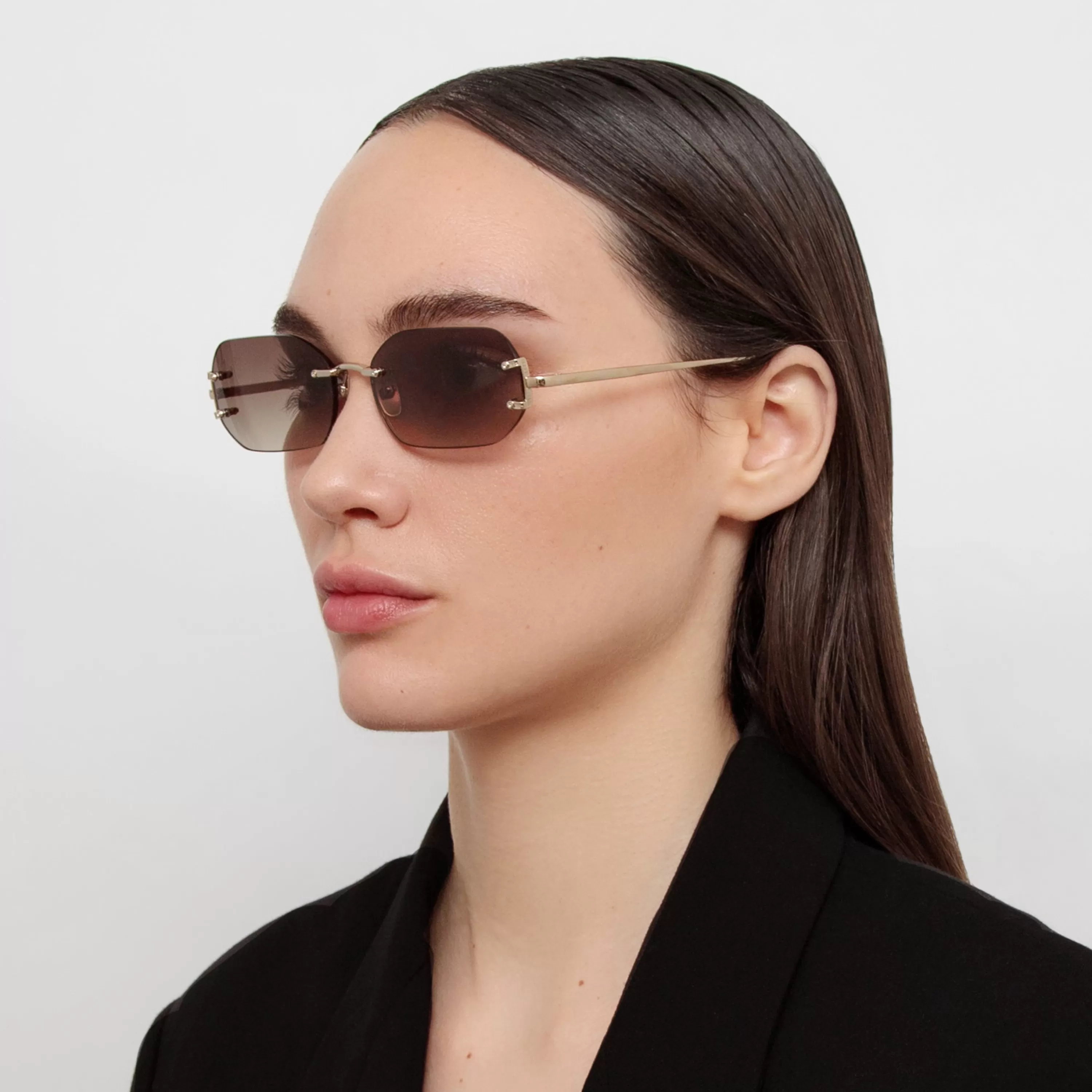 Women LINDA FARROW (U.K.) Magali Angular Sunglasses in Light Gold and Mocha