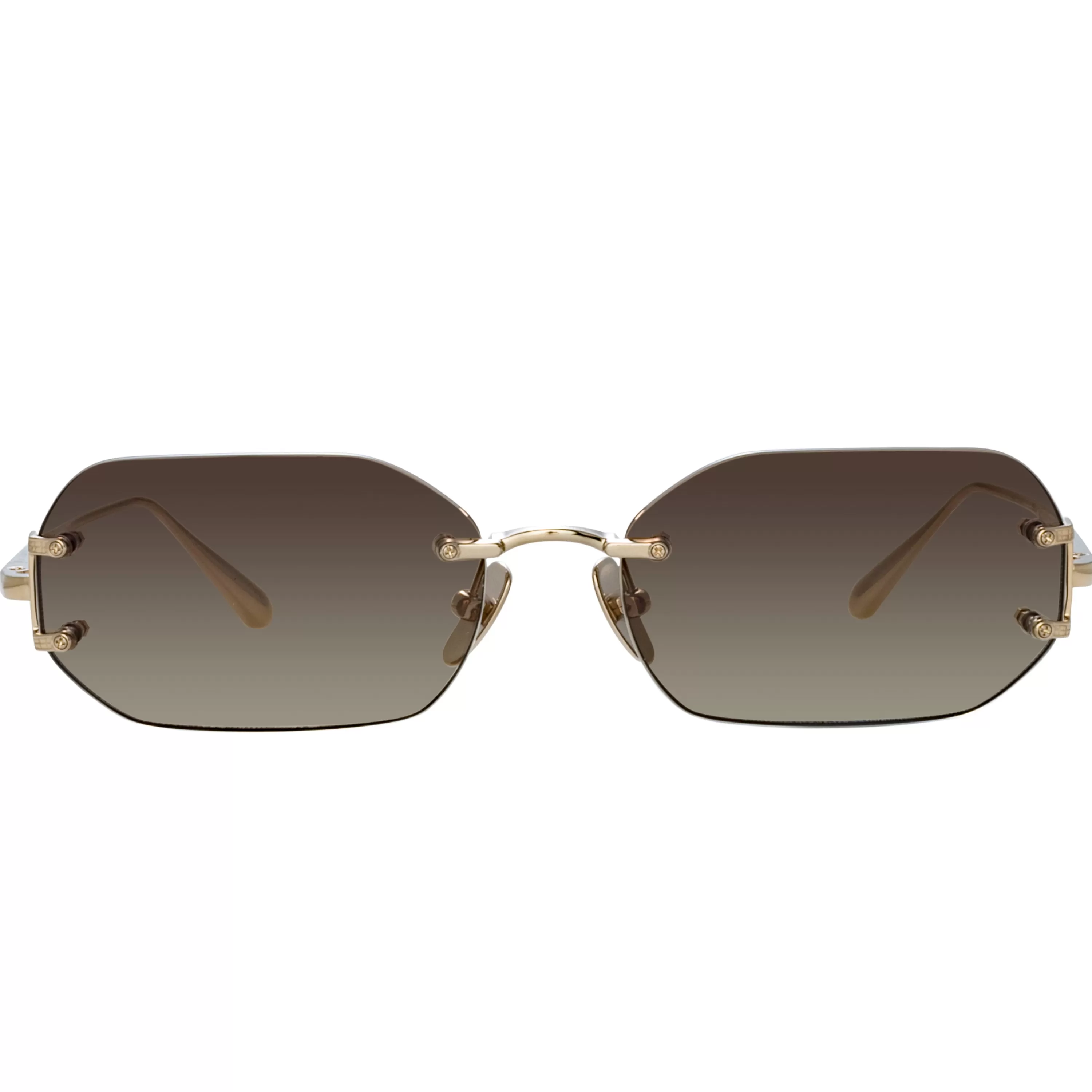 Women LINDA FARROW (U.K.) Magali Angular Sunglasses in Light Gold and Mocha