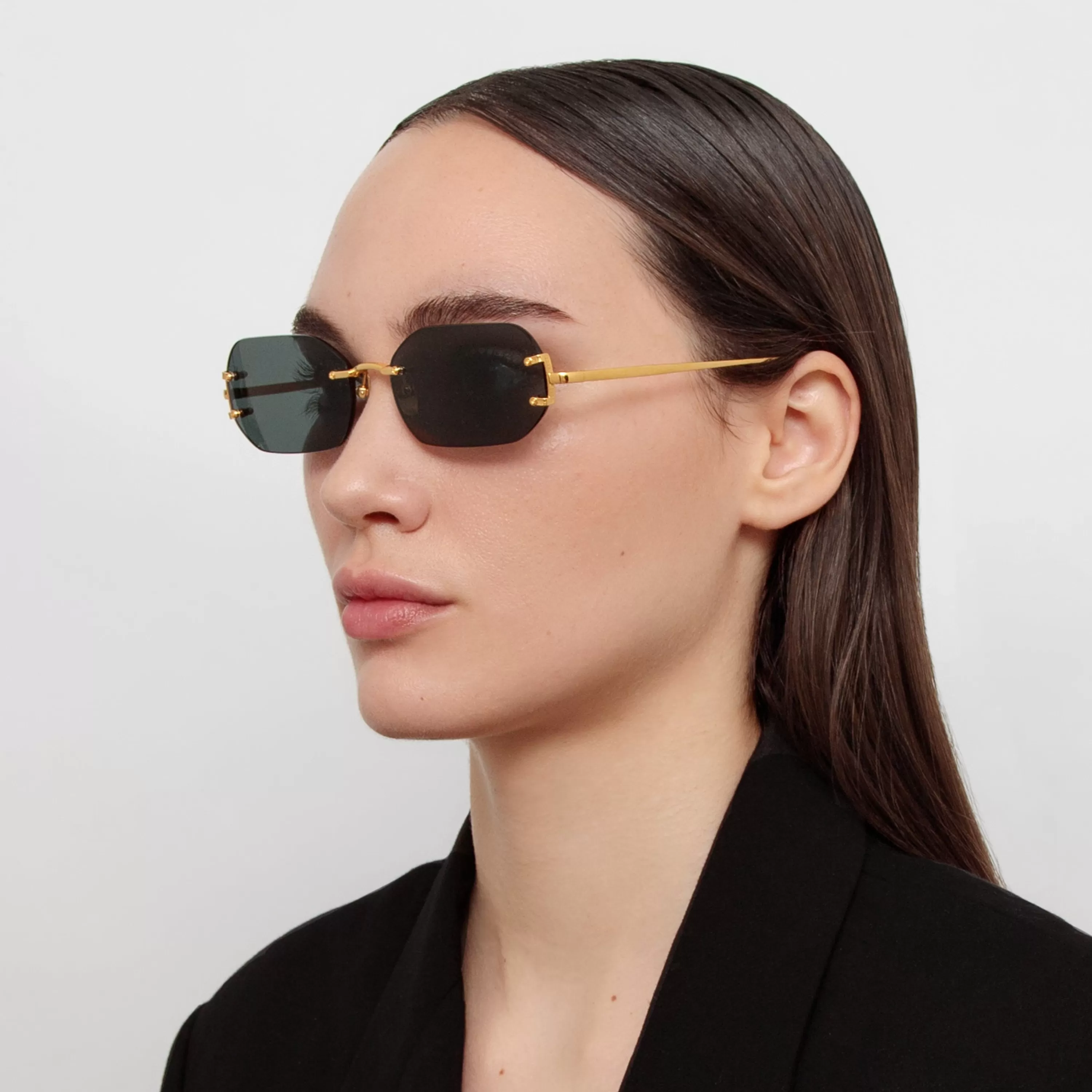 Women LINDA FARROW (U.K.) Magali Angular Sunglasses in Yellow Gold