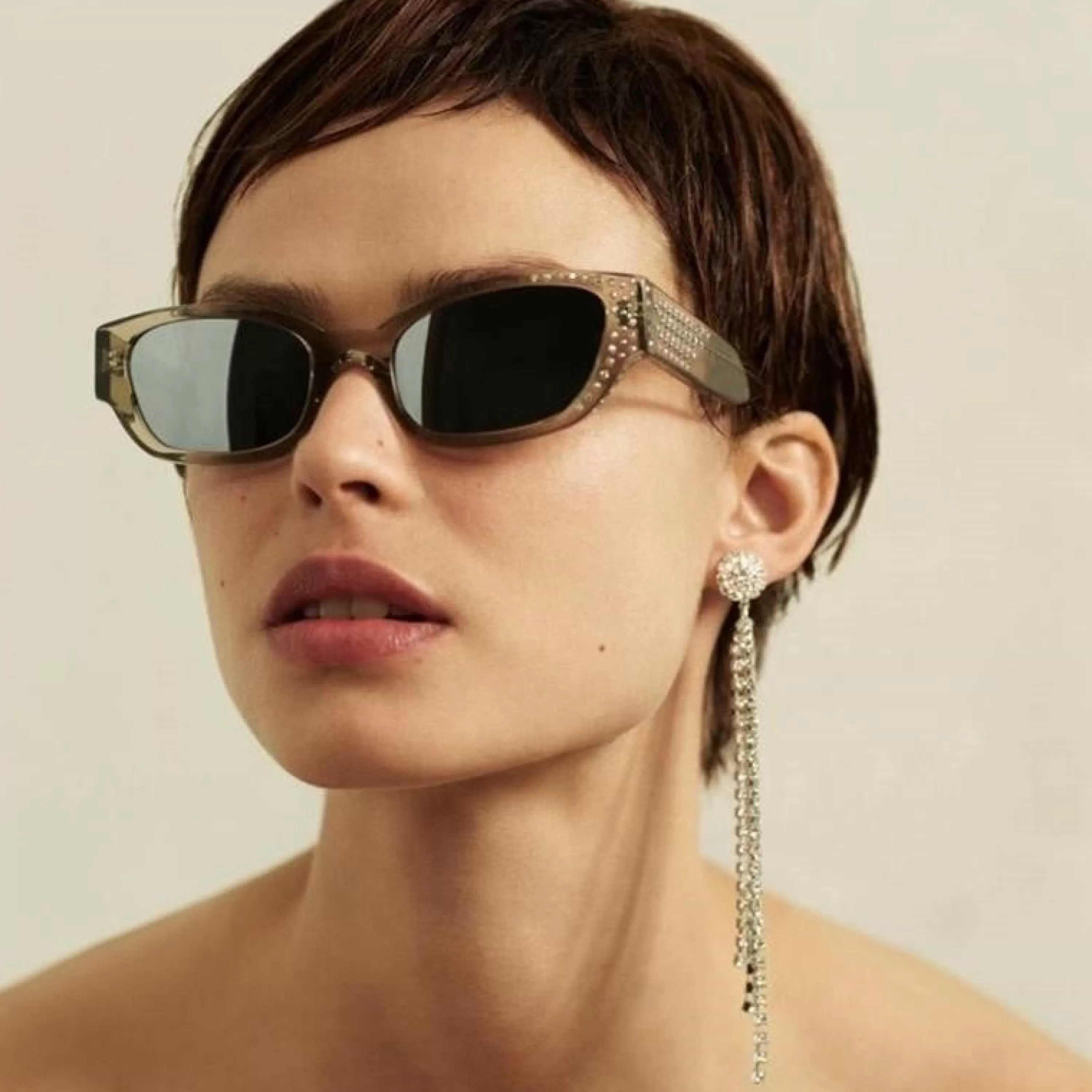 LINDA FARROW UK Magda Butrym Cat Eye Sunglasses in Grey and Silver Lenses