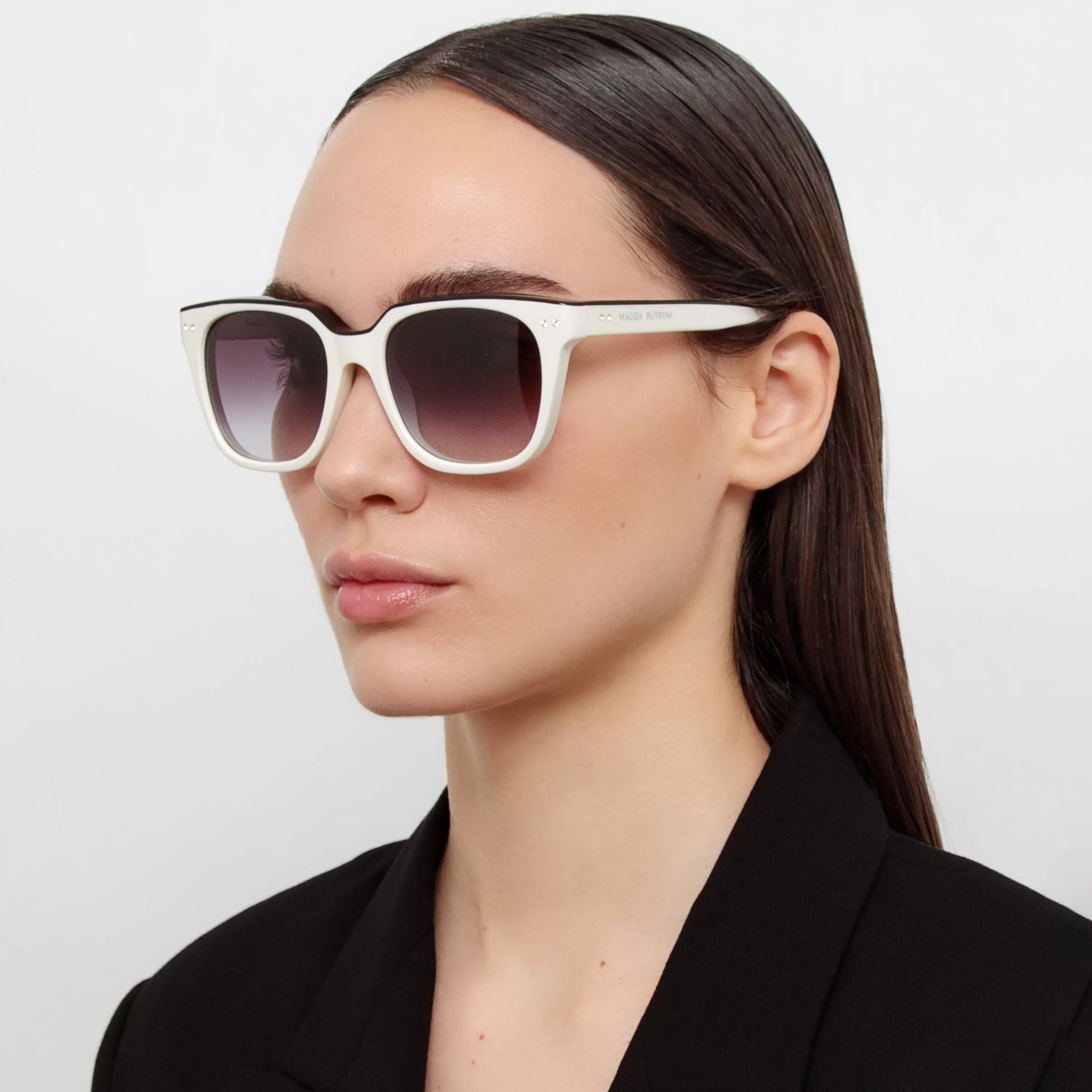 LINDA FARROW (U.K.) Magda Butrym D-Frame Sunglasses in White and Black