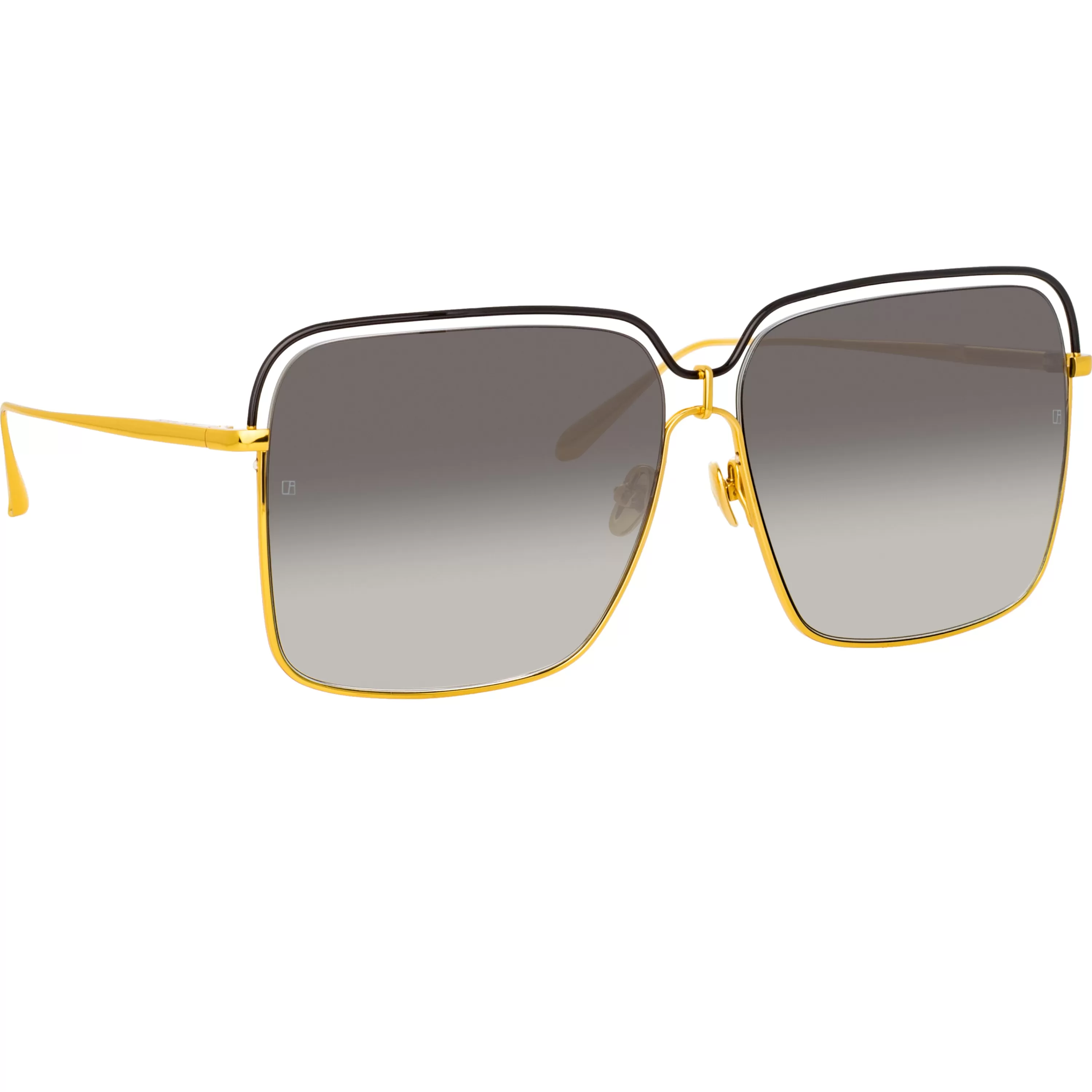 LINDA FARROW (U.K.) Marcia Square Sunglasses in Yellow Gold