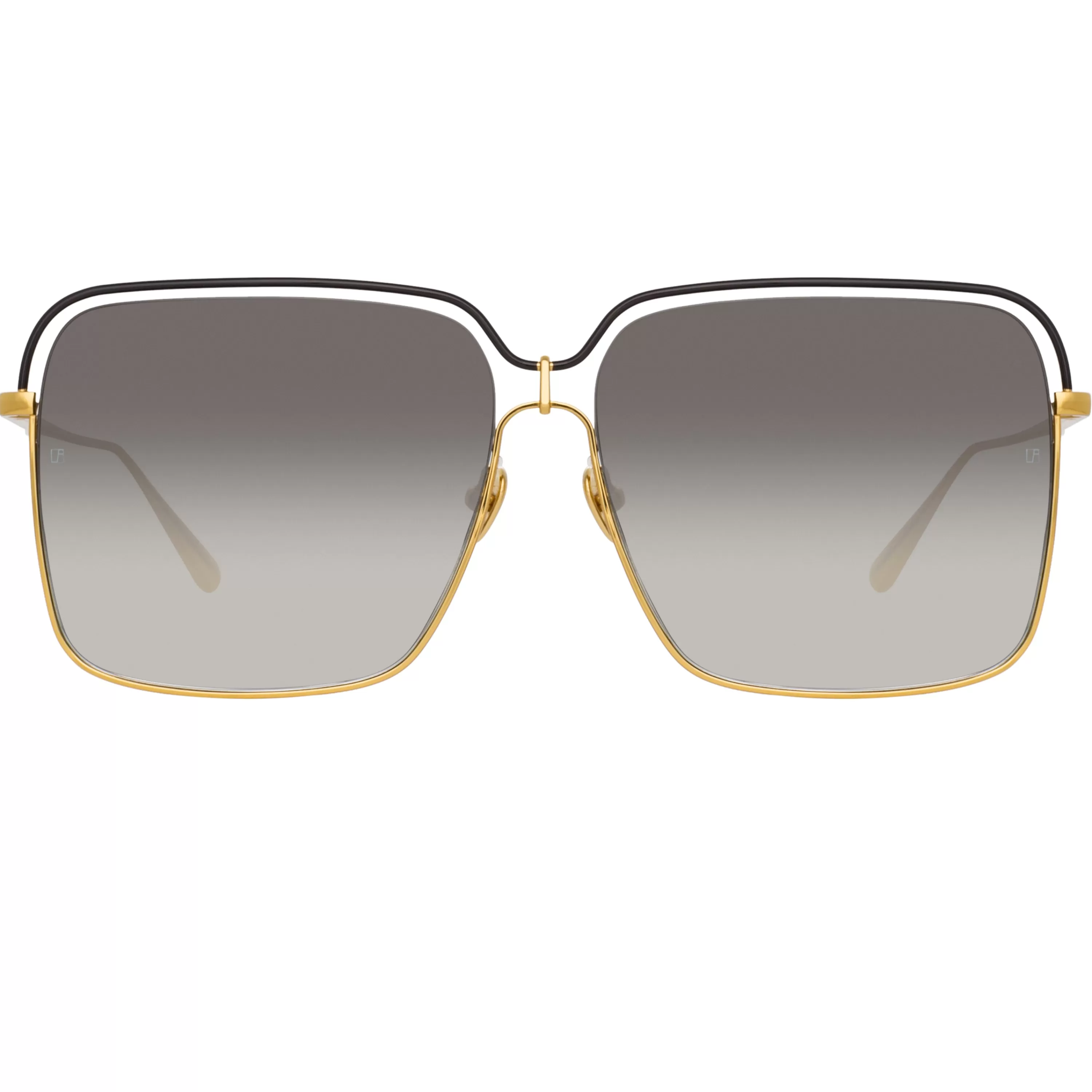 LINDA FARROW (U.K.) Marcia Square Sunglasses in Yellow Gold
