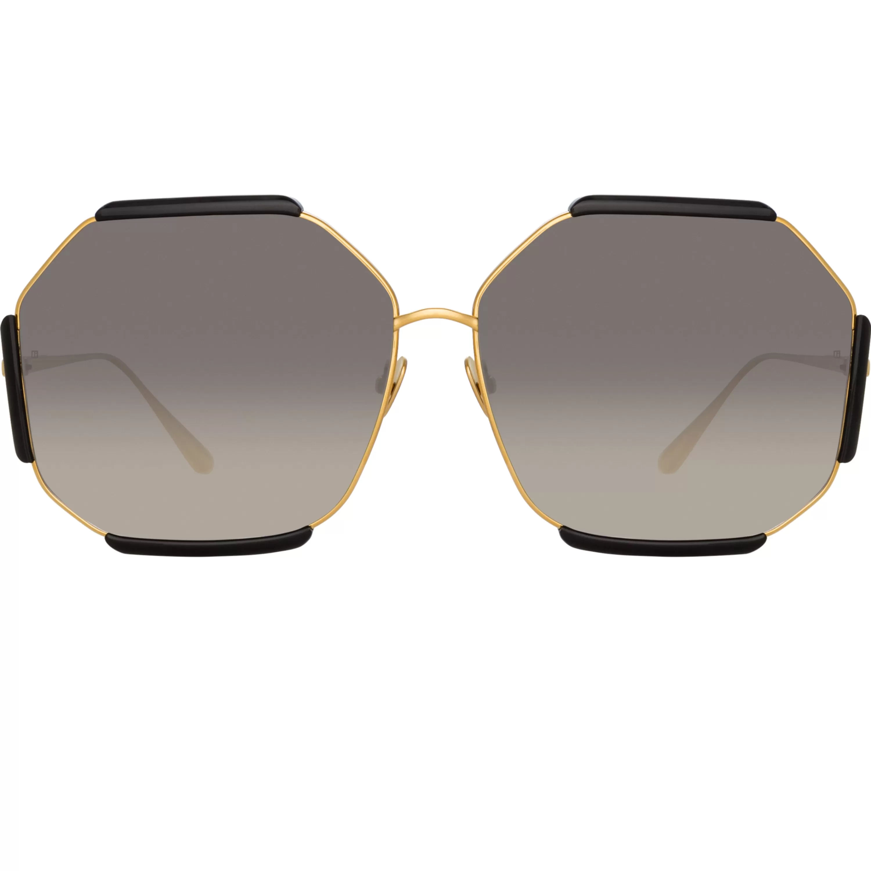 LINDA FARROW (U.K.) Margot Hexagon Sunglasses in Black