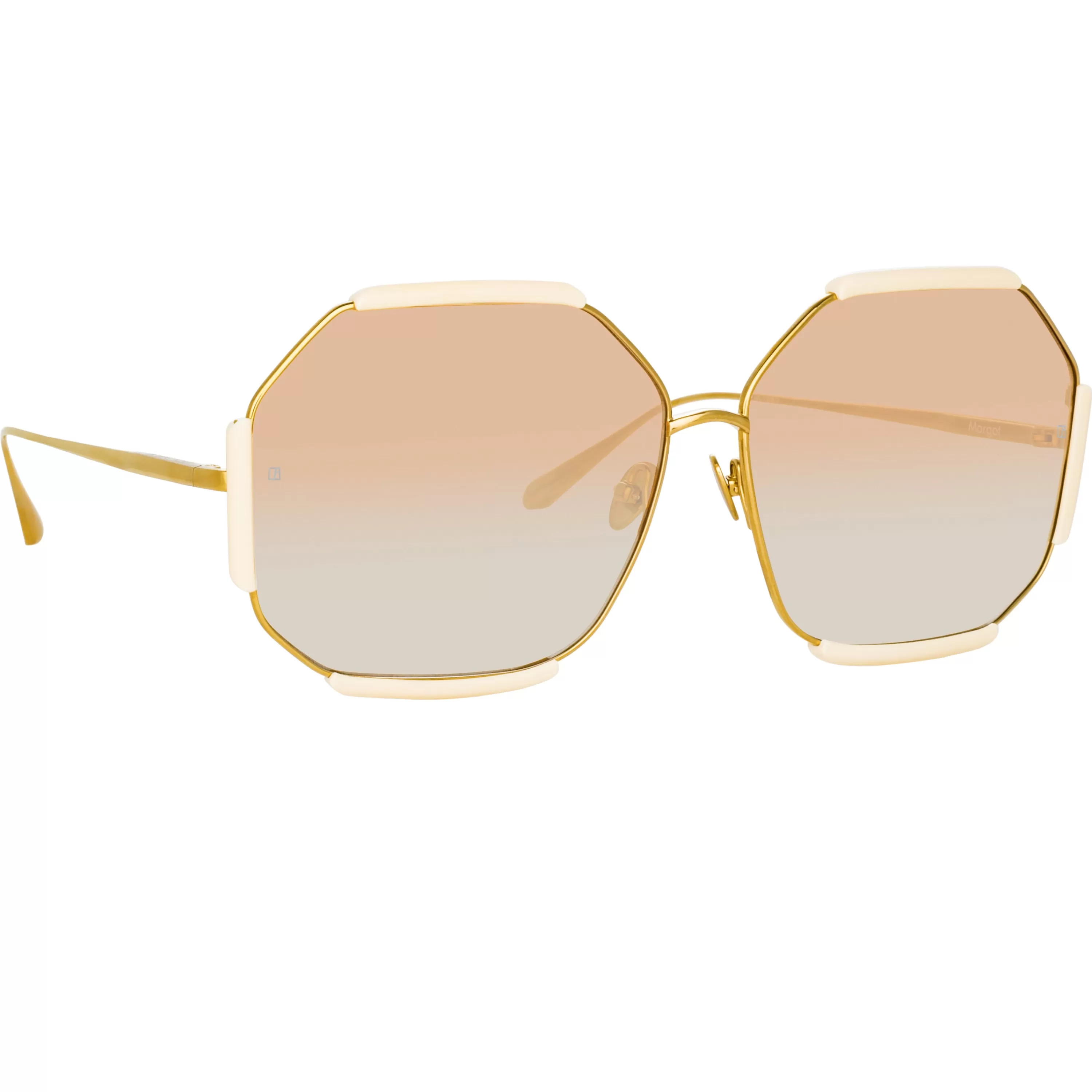 LINDA FARROW (U.K.) Margot Hexagon Sunglasses in Cream