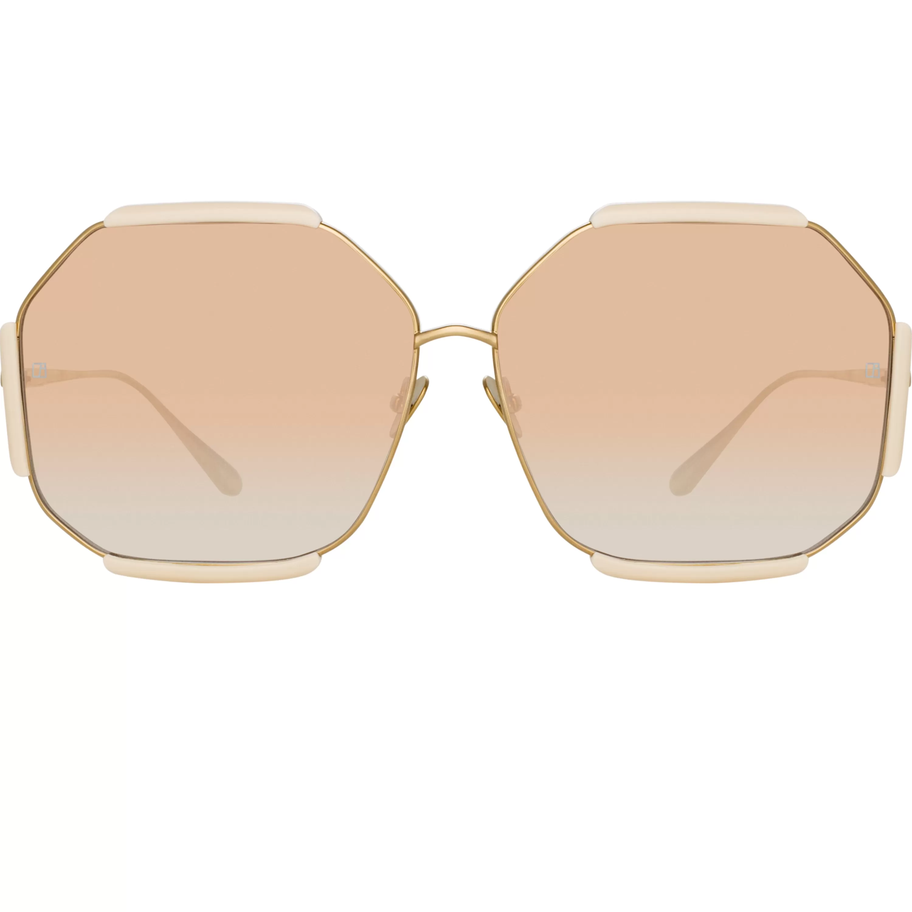 LINDA FARROW (U.K.) Margot Hexagon Sunglasses in Cream