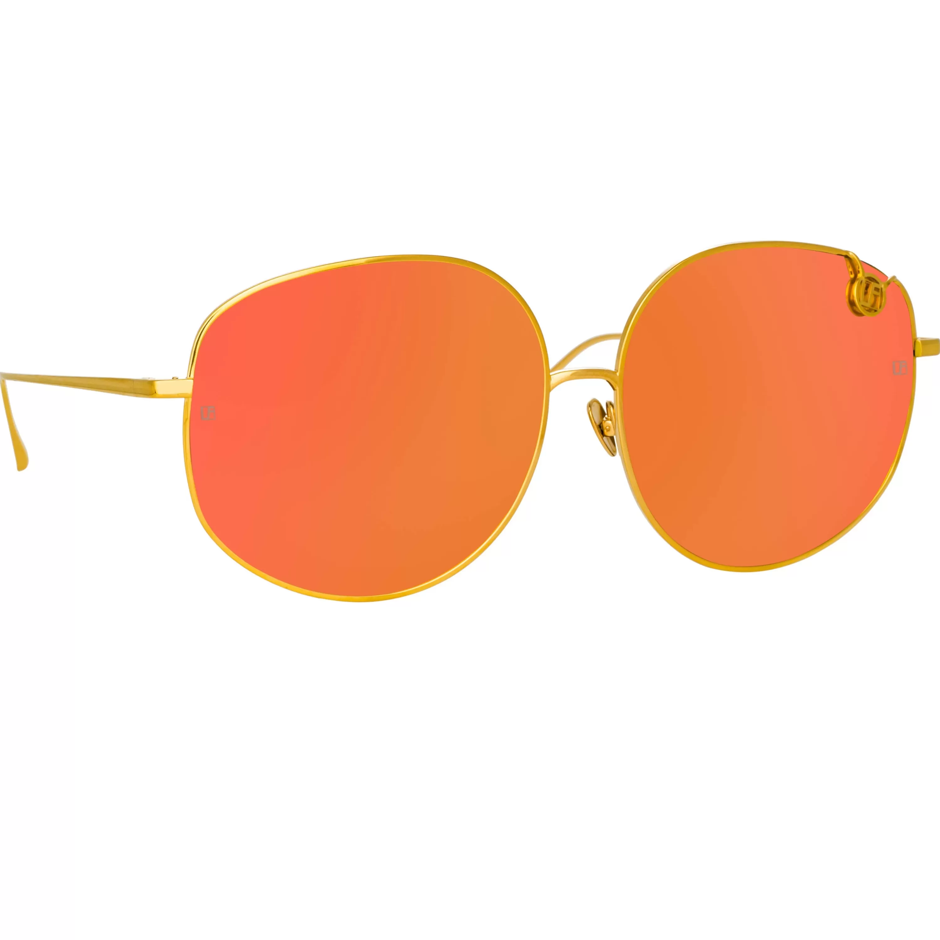 LINDA FARROW (U.K.) Marisa Oversized Sunglasses in Yellow Gold and Red