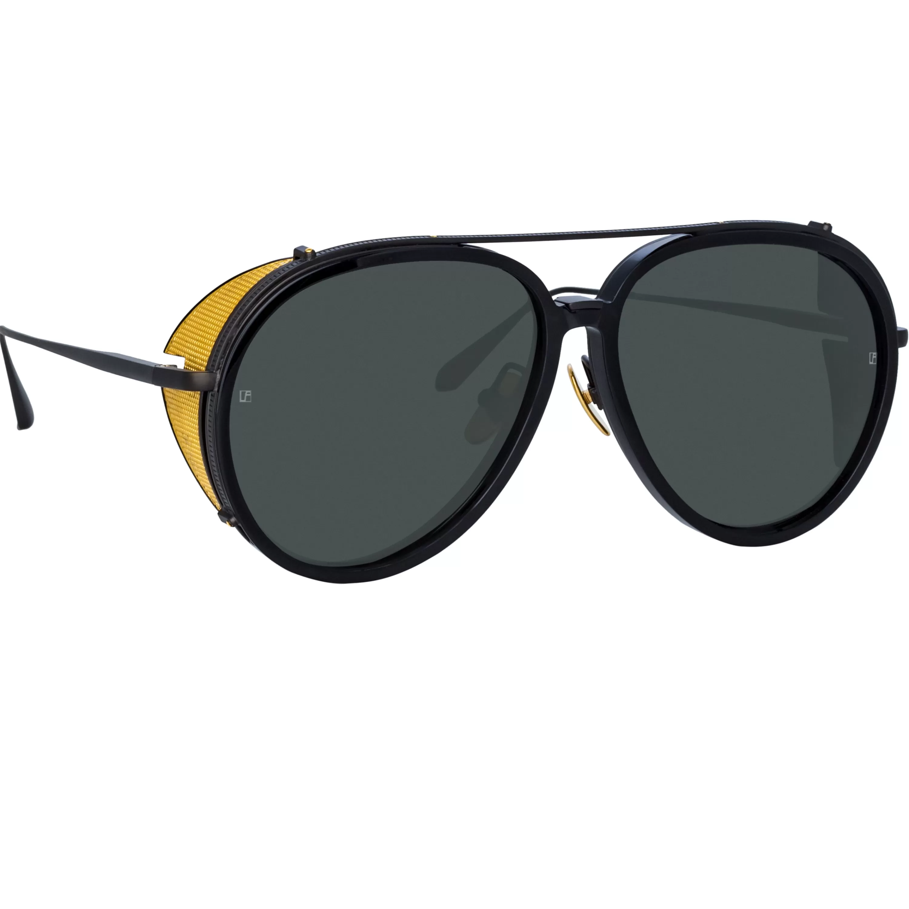 LINDA FARROW (U.K.) Maverick Aviator Sunglasses in Nickel (Men's)