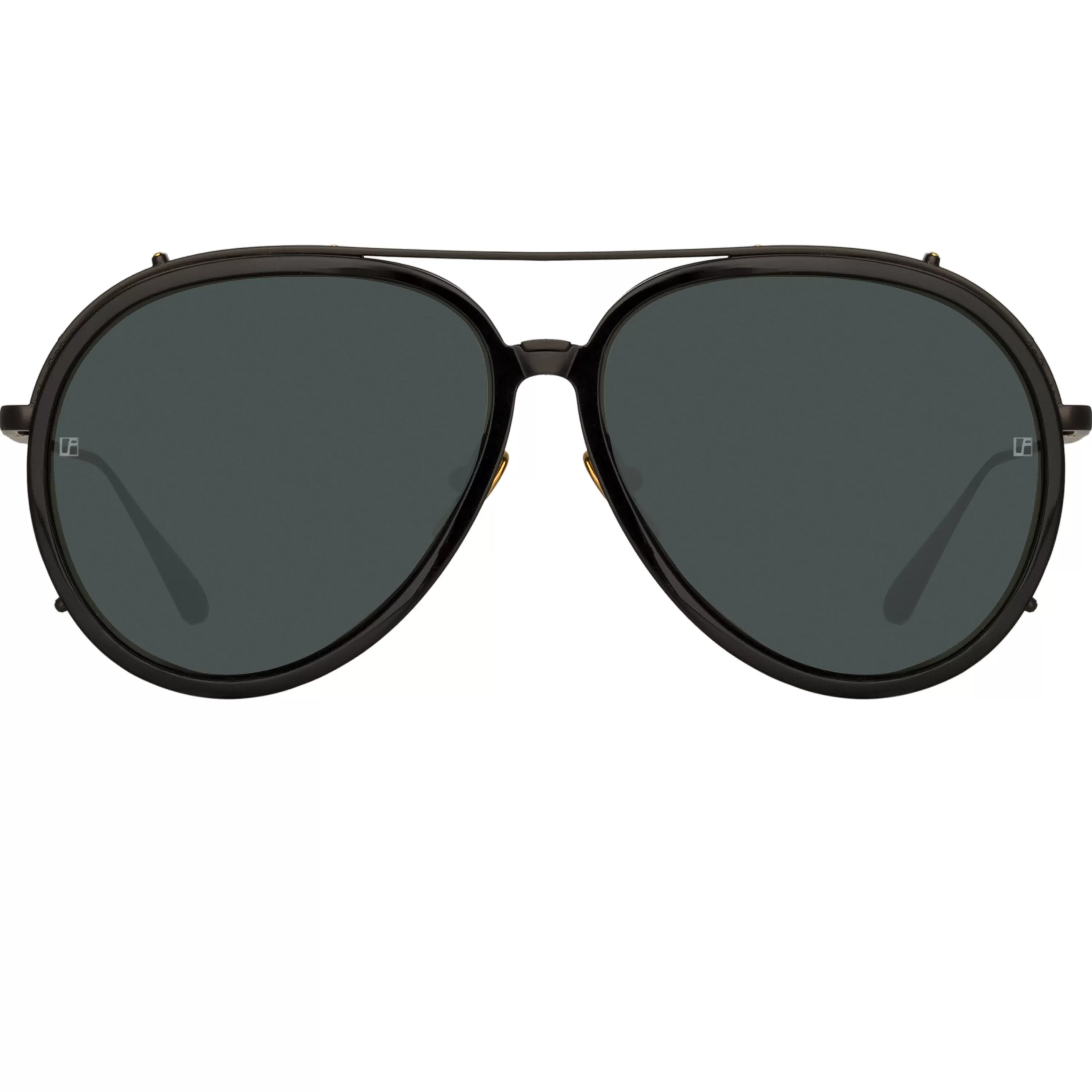 LINDA FARROW (U.K.) Maverick Aviator Sunglasses in Nickel (Men's)
