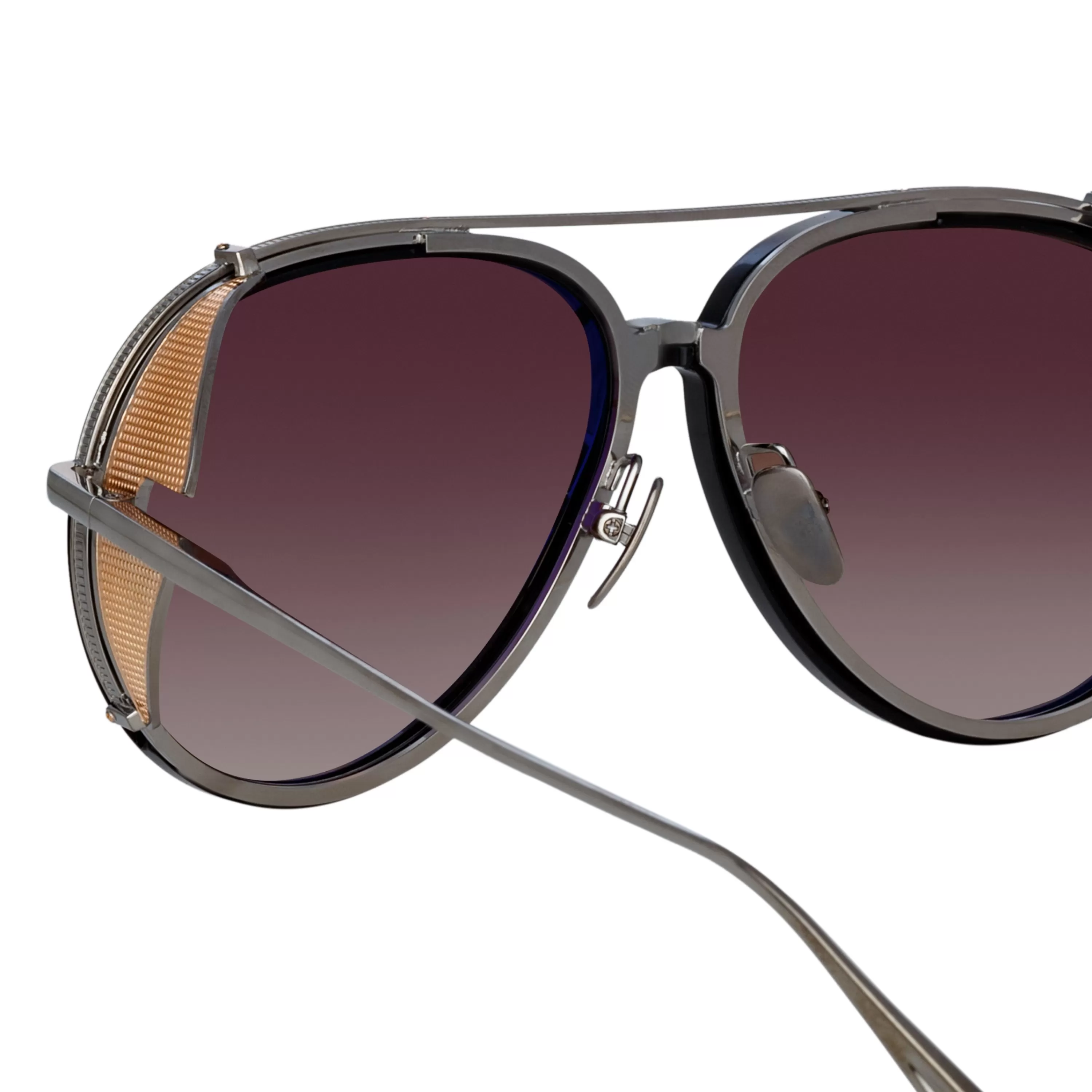 maverick_aviator_sunglasses_in_white_gold_3.webp Women LINDA FARROW (U.K.) Maverick Aviator Sunglasses in White Gold