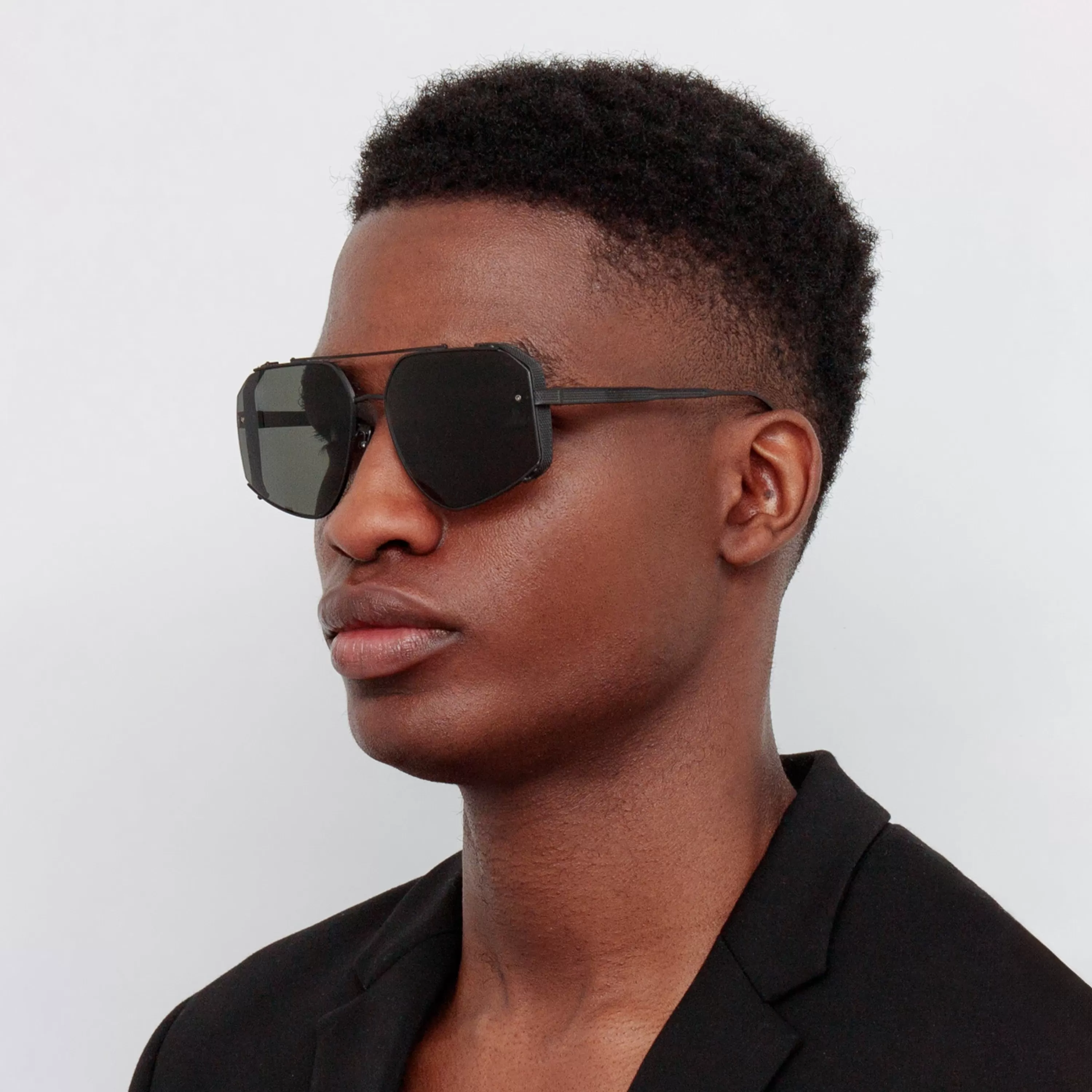 LINDA FARROW BLACK SERIES Men's Amar Aviator Sunglasses in Nickel and Grey