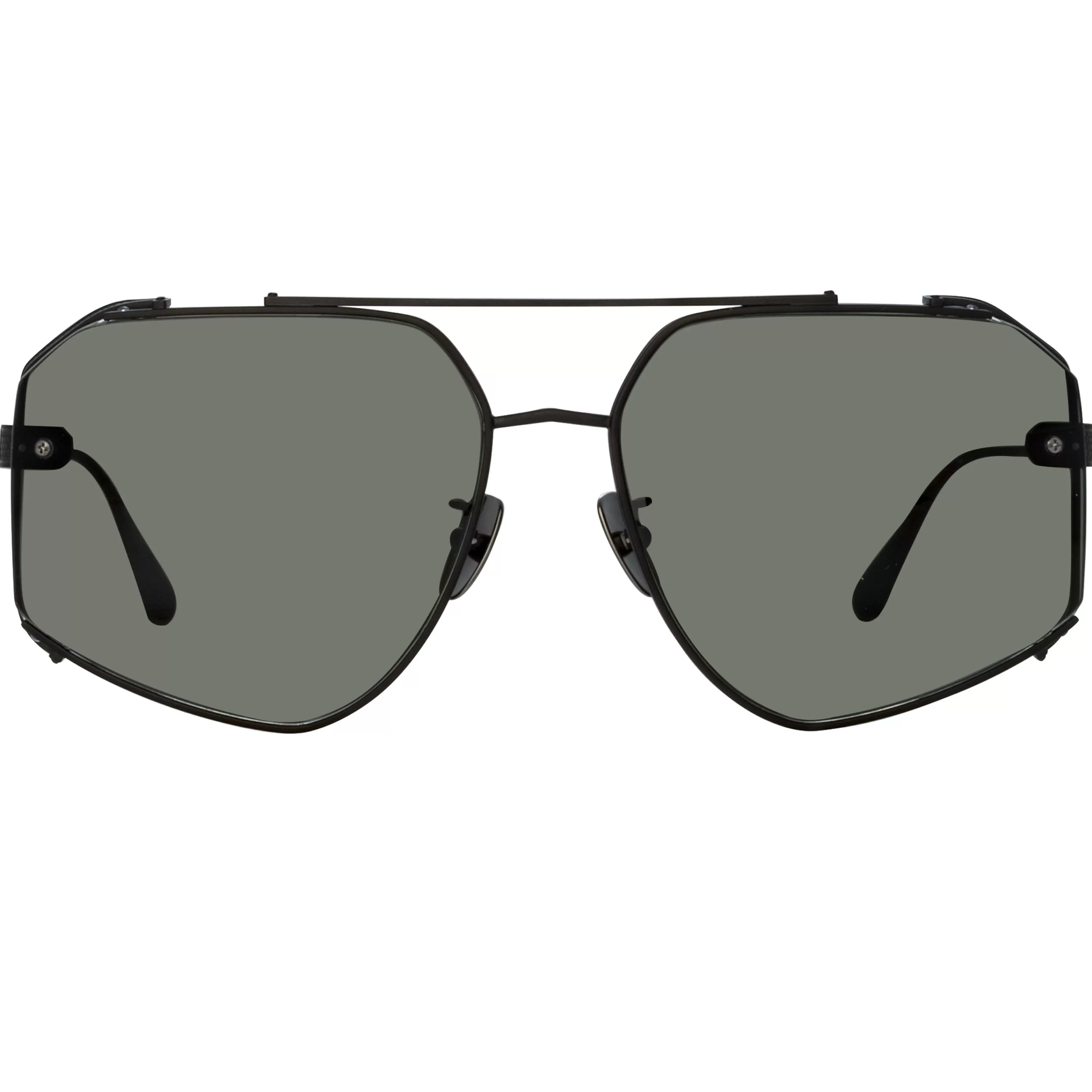 LINDA FARROW BLACK SERIES Men's Amar Aviator Sunglasses in Nickel and Grey