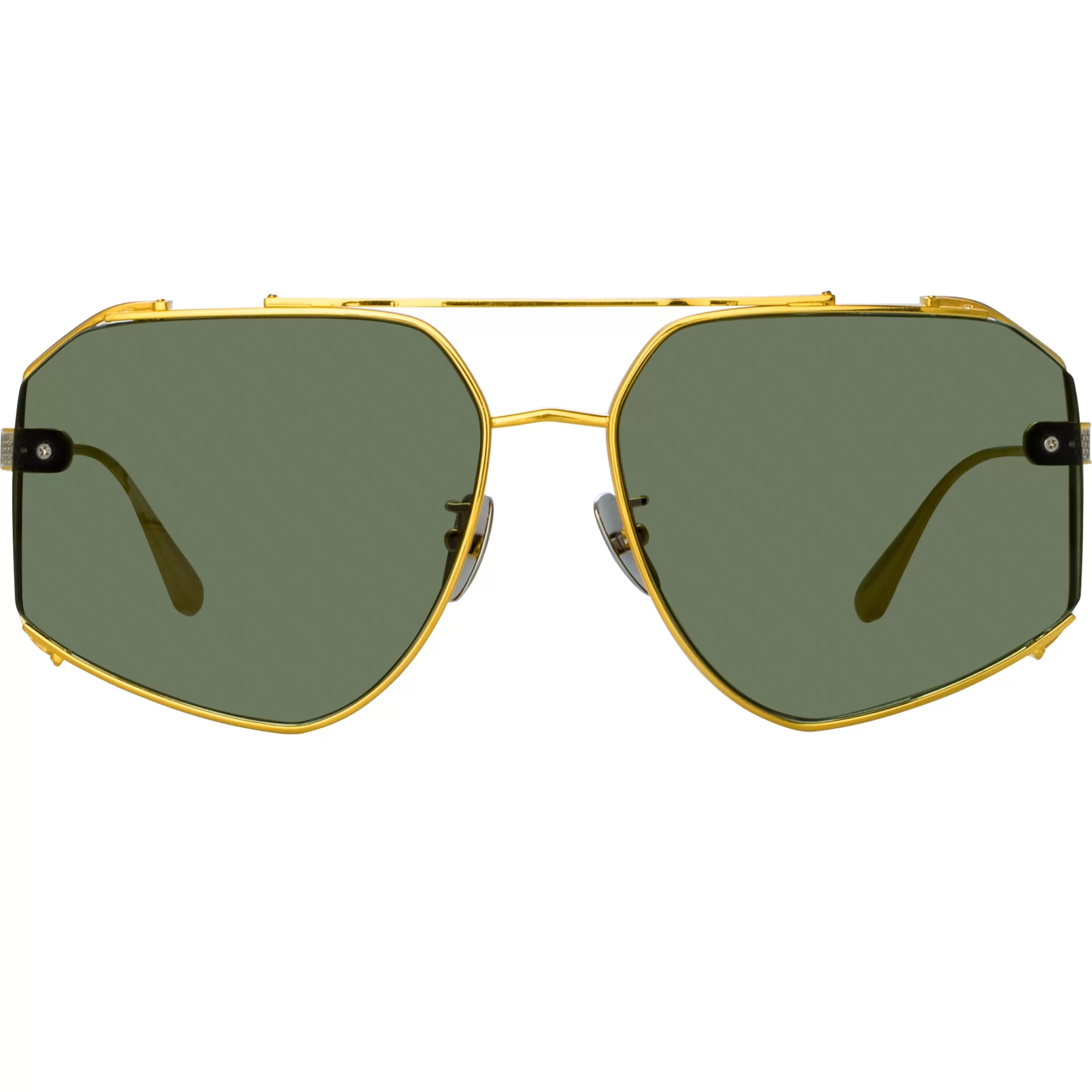 LINDA FARROW (U.K.) Men's Amar Aviator Sunglasses in Yellow Gold