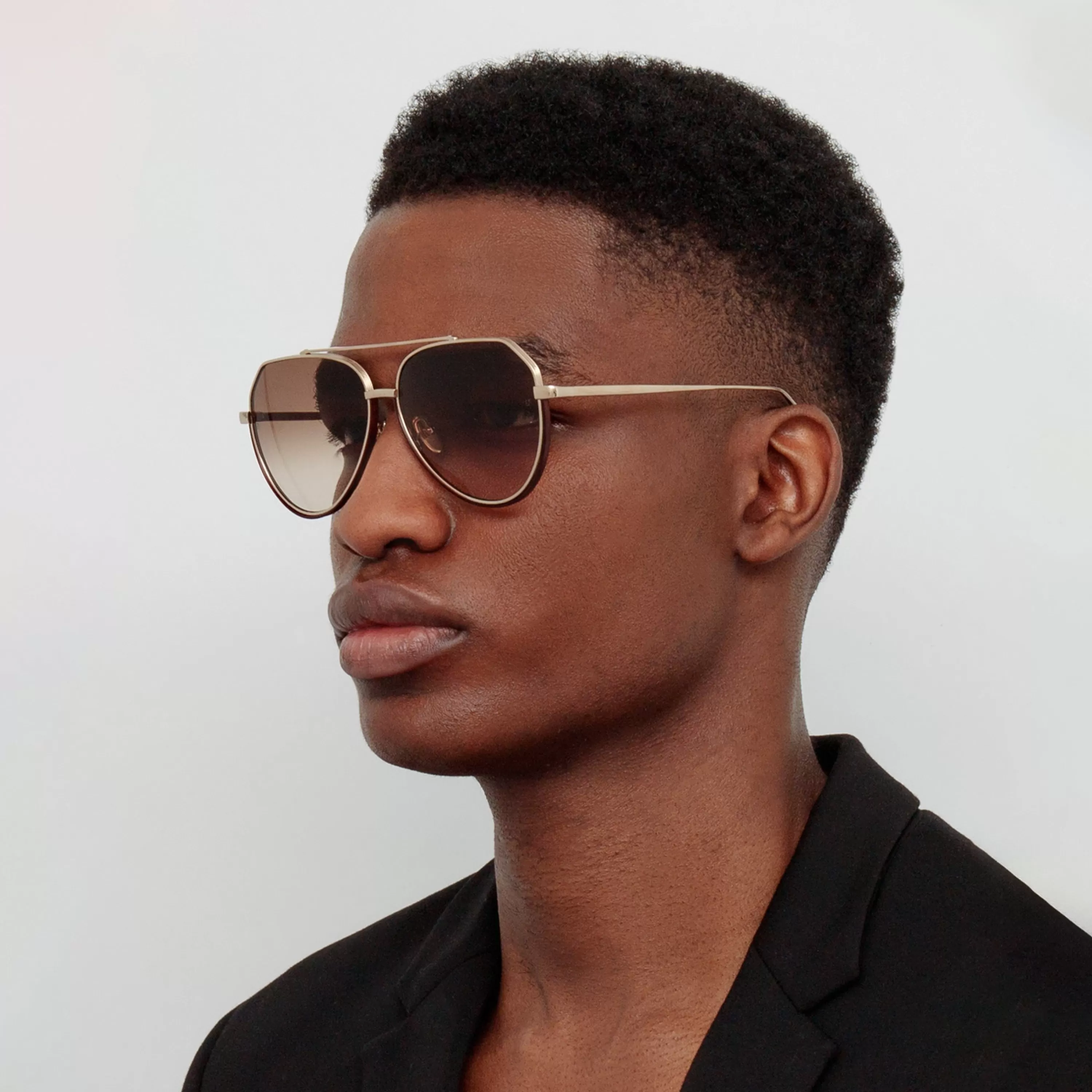LINDA FARROW (U.K.) Men's Bayer Aviator Sunglasses in Light Gold