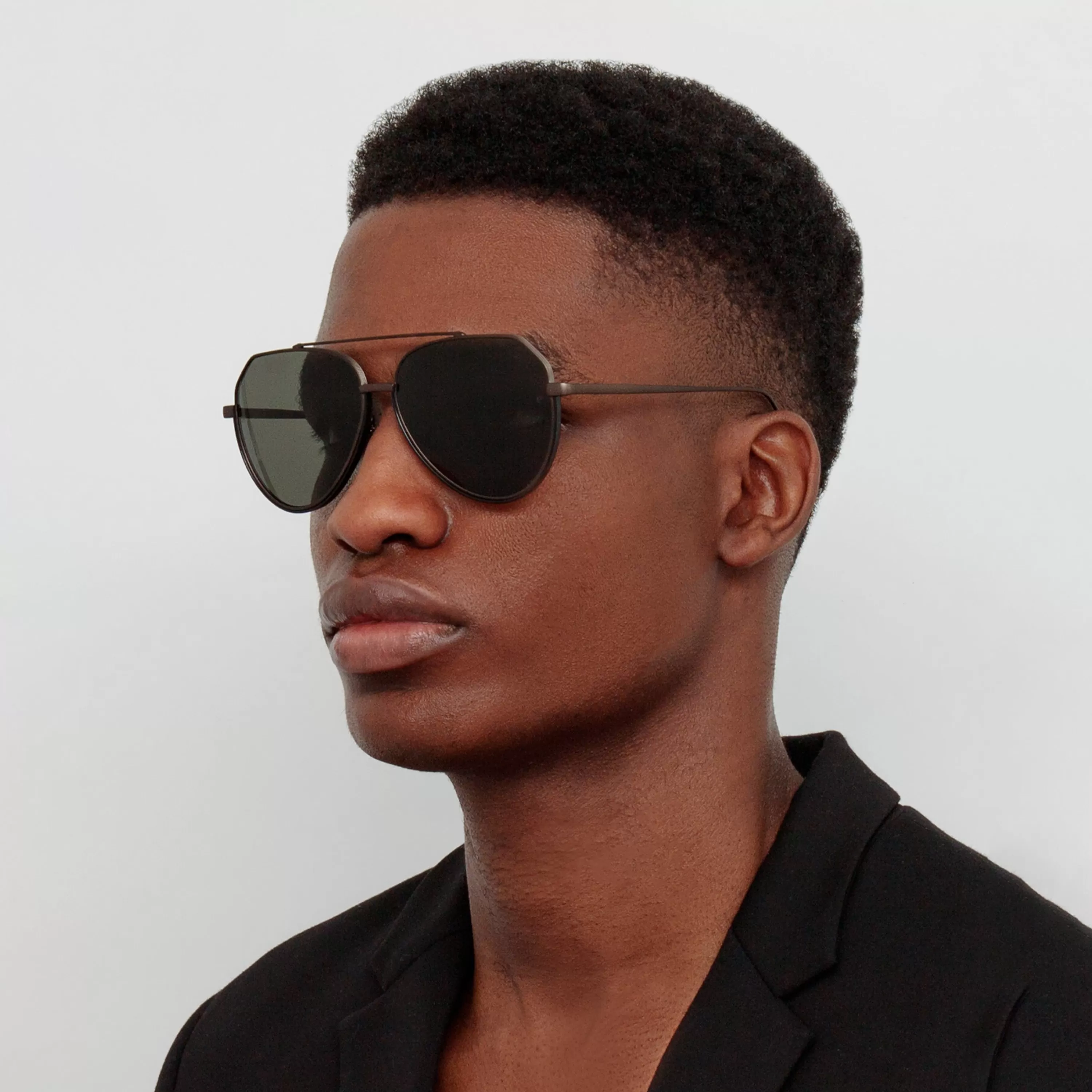 LINDA FARROW BLACK SERIES Men's Bayer Aviator Sunglasses in Nickel