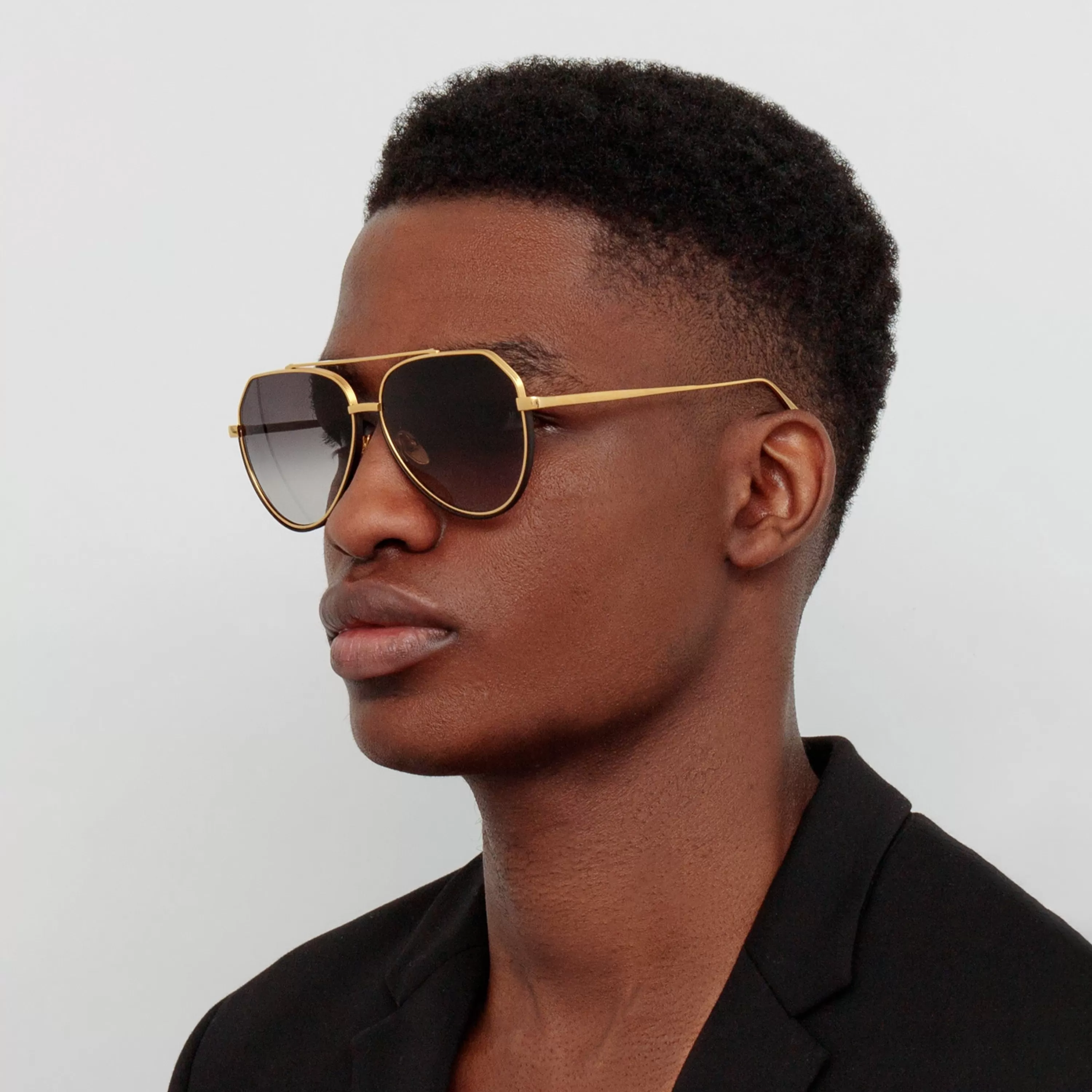 LINDA FARROW (U.K.) Men's Bayer Aviator Sunglasses in Yellow Gold