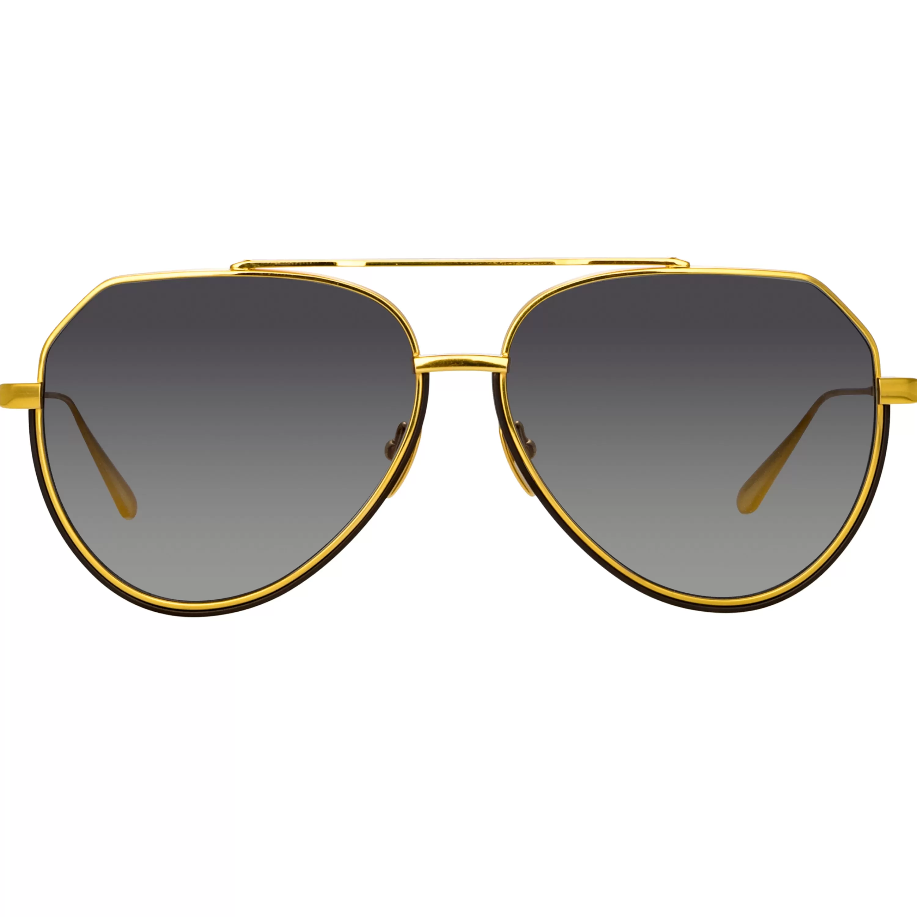 LINDA FARROW (U.K.) Men's Bayer Aviator Sunglasses in Yellow Gold