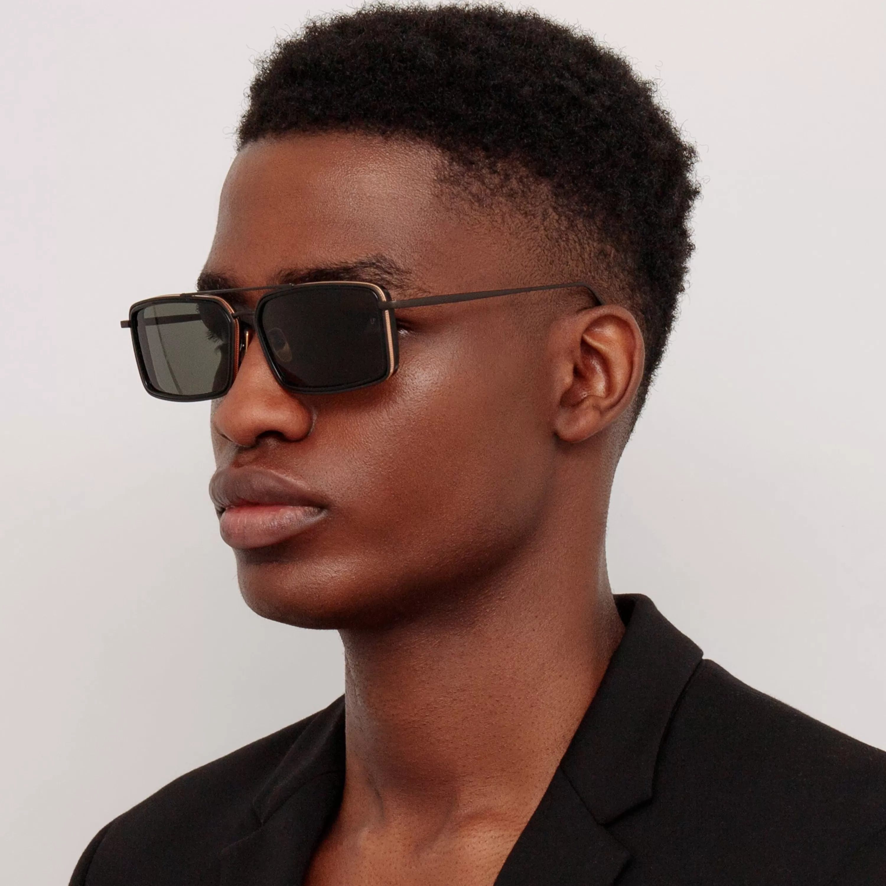 LINDA FARROW (U.K.) Men's Cassia Rectangular Sunglasses in Nickel