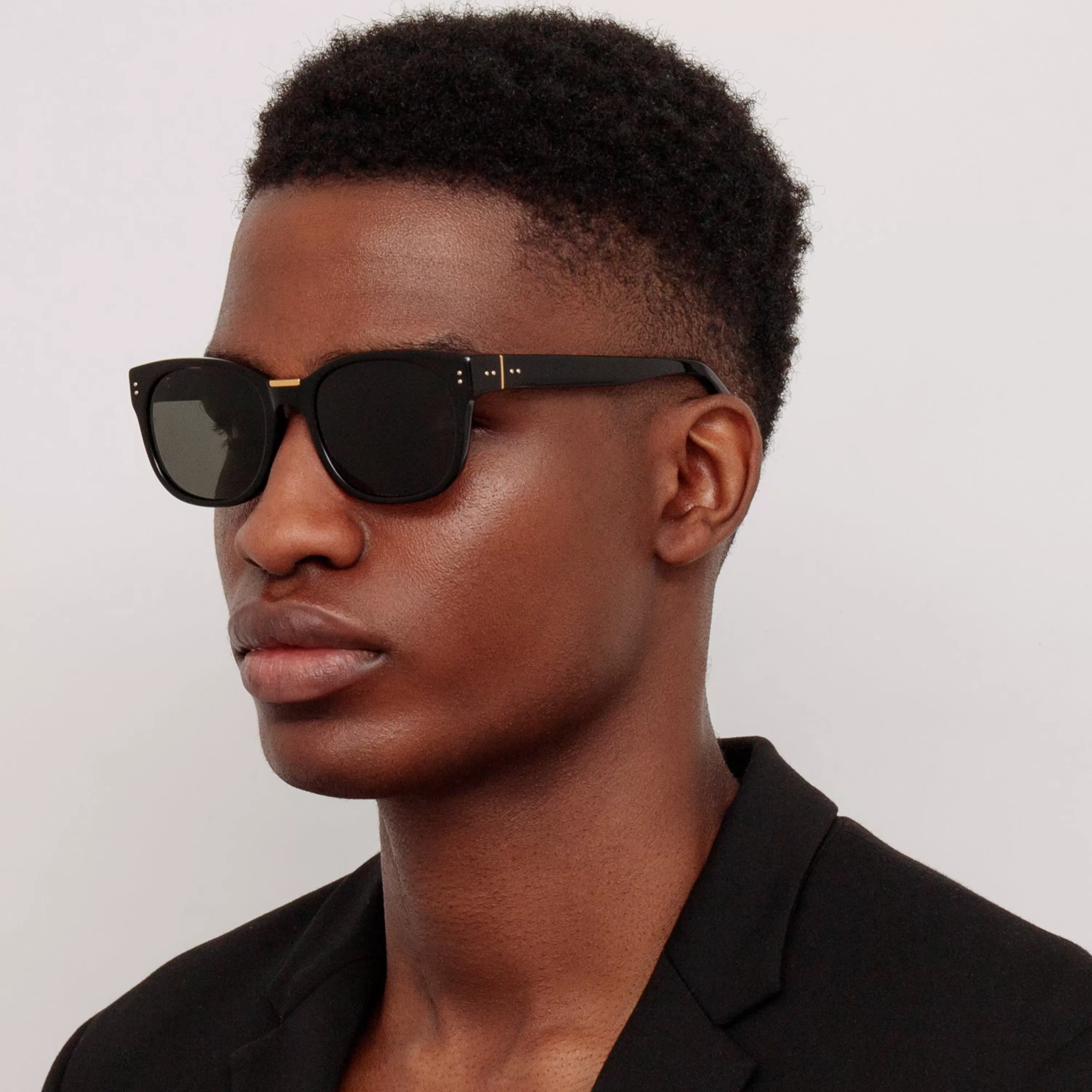 LINDA FARROW (U.K.) Men's Cedric Rectangular Sunglasses in Black and Grey