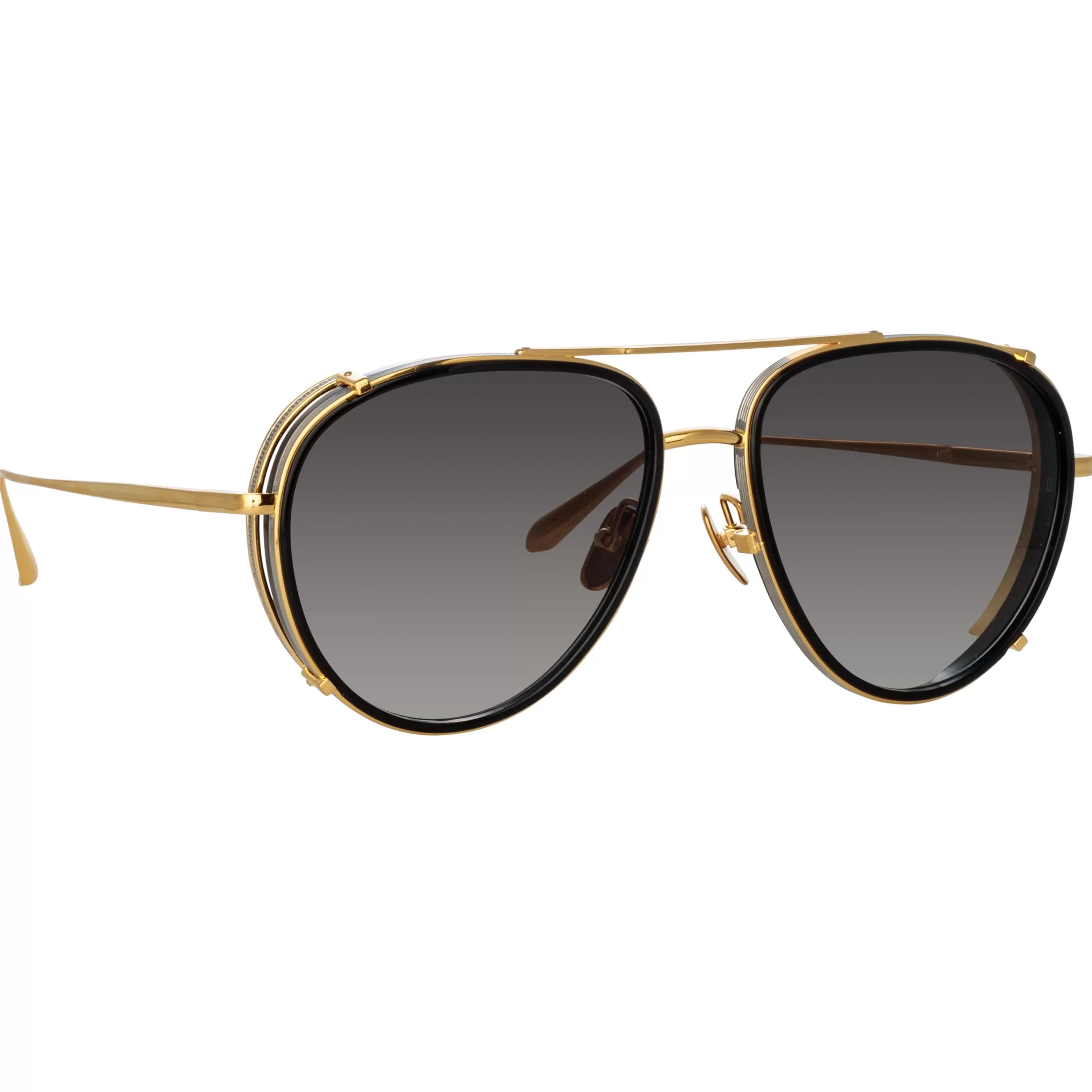 LINDA FARROW (U.K.) Men's Dimitri Aviator Sunglasses in Matt Nickel