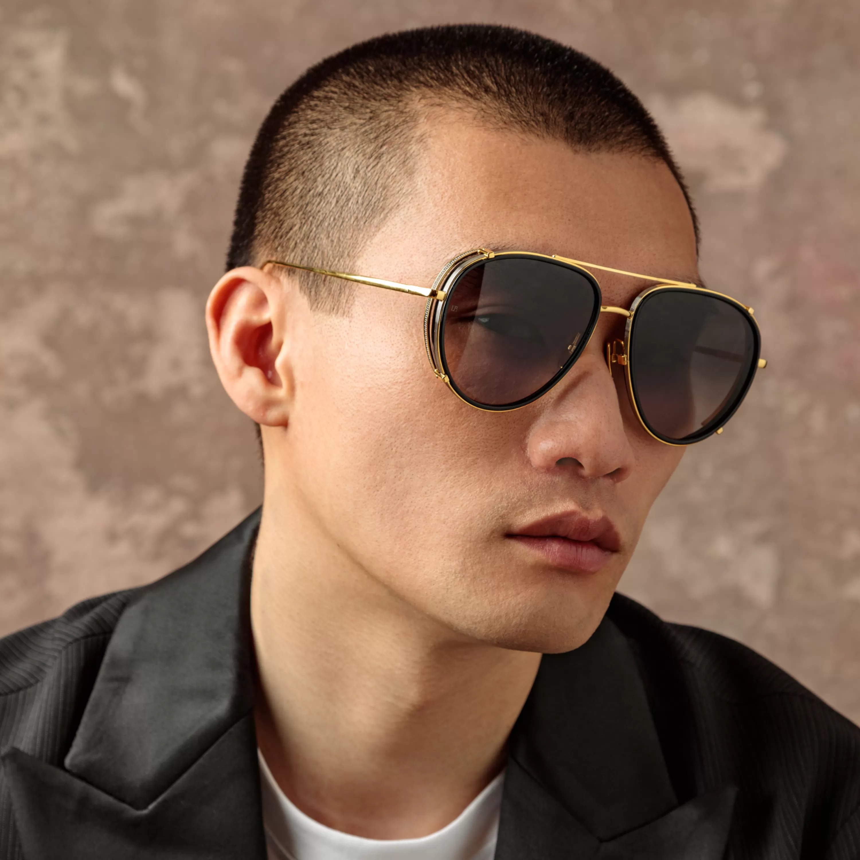 mens_dimitri_aviator_sunglasses_in_matt_nickel_4.webp LINDA FARROW (U.K.) Men's Dimitri Aviator Sunglasses in Matt Nickel
