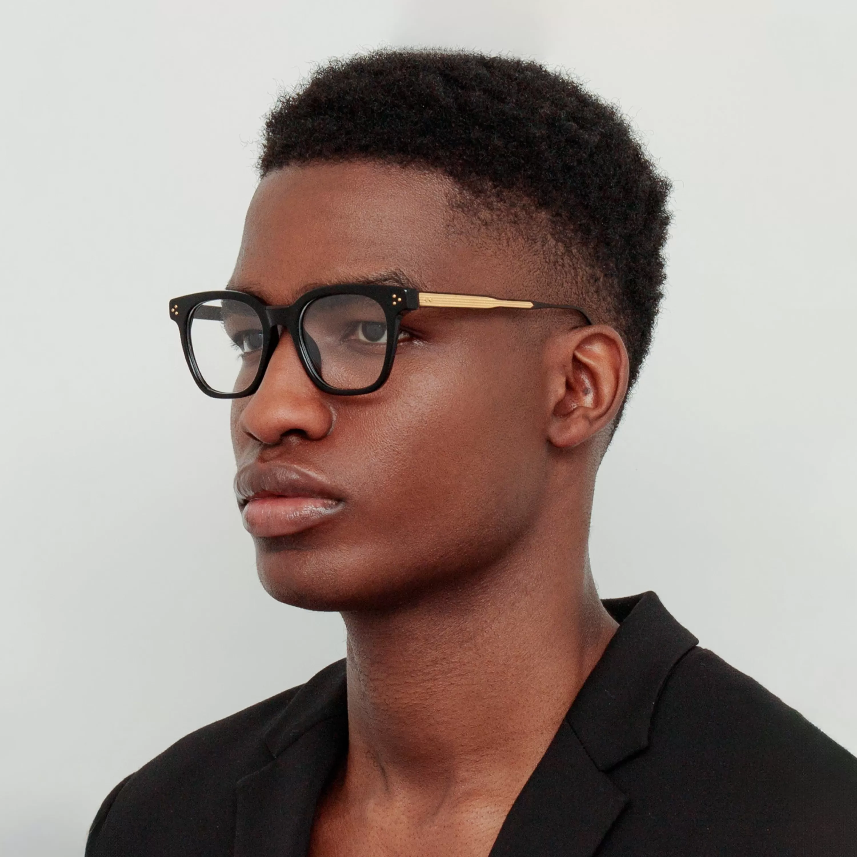 LINDA FARROW UK Men's Evans Optical D-Frame in Black and Yellow Gold
