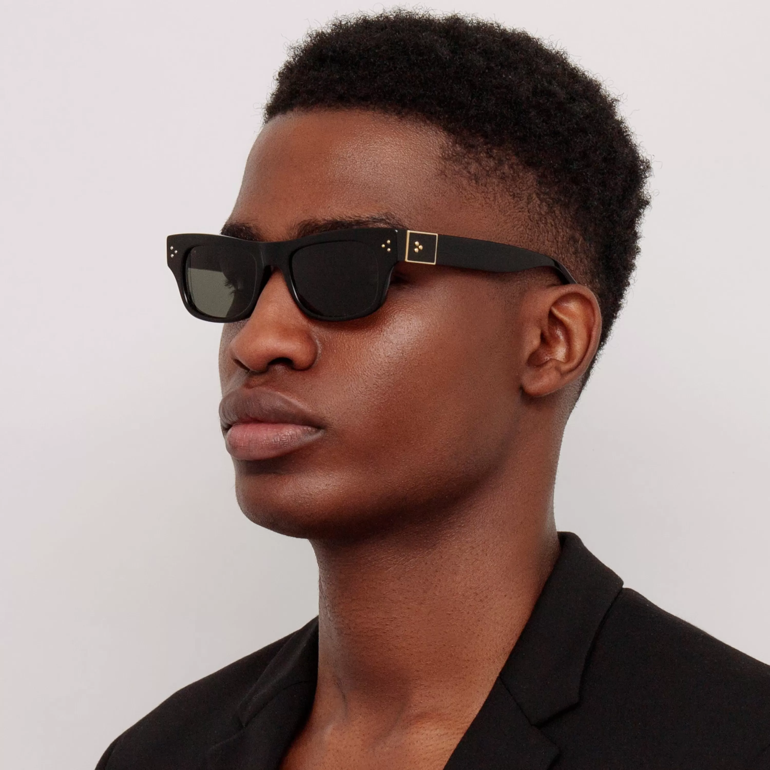 LINDA FARROW (U.K.) Men's Falck Rectangular Sunglasses in Black