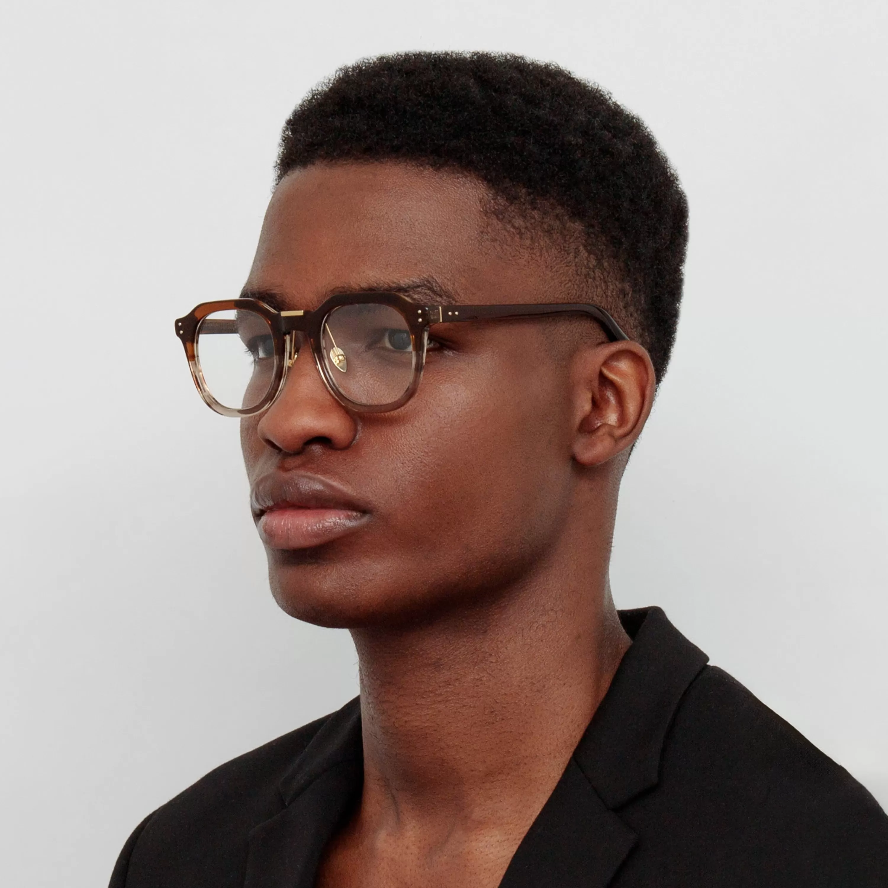 LINDA FARROW (U.K.) Men's Fletcher Angular Optical Frame in Caramel Horn