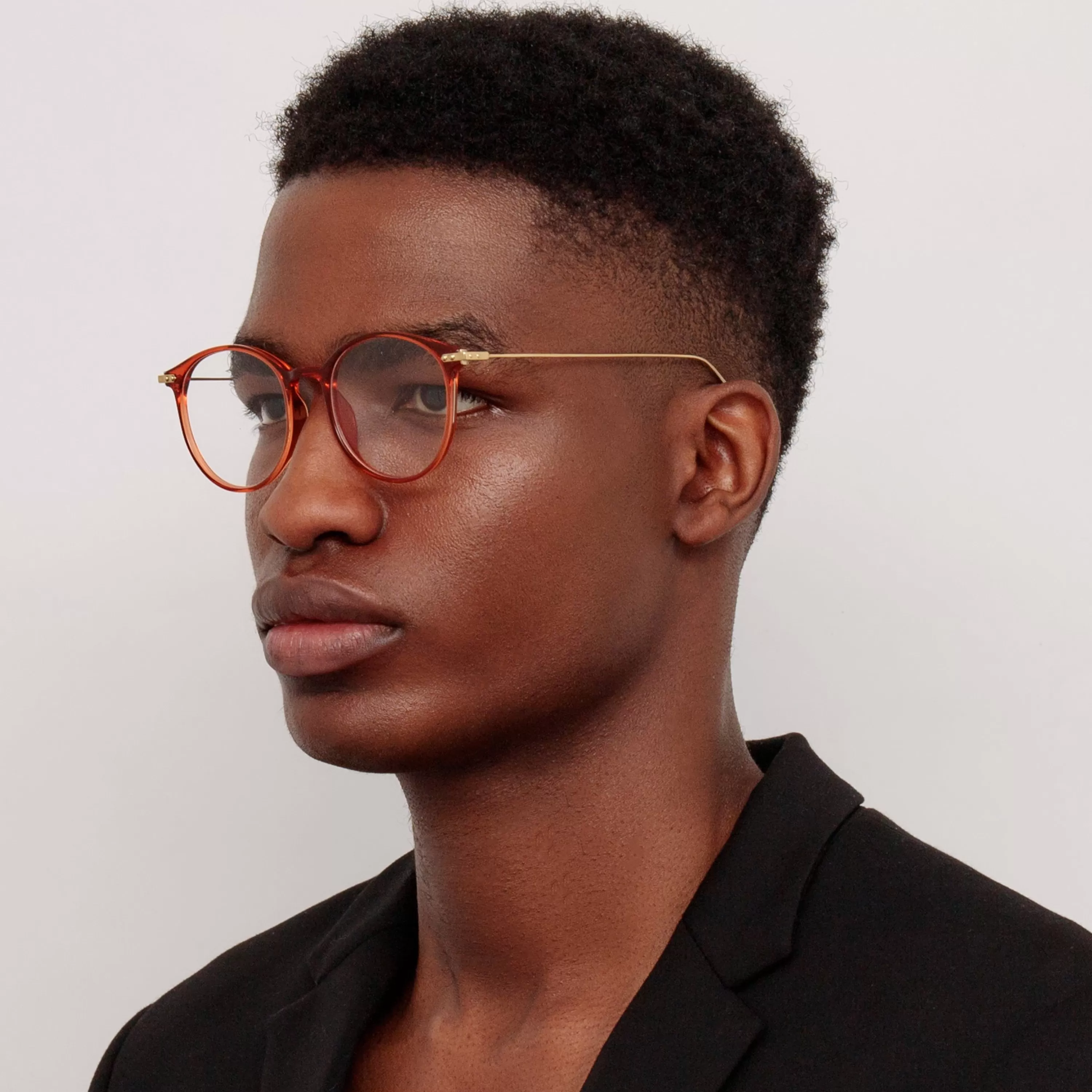 LINDA FARROW (U.K.) Men's Gray Oval Optical Frame in Amber