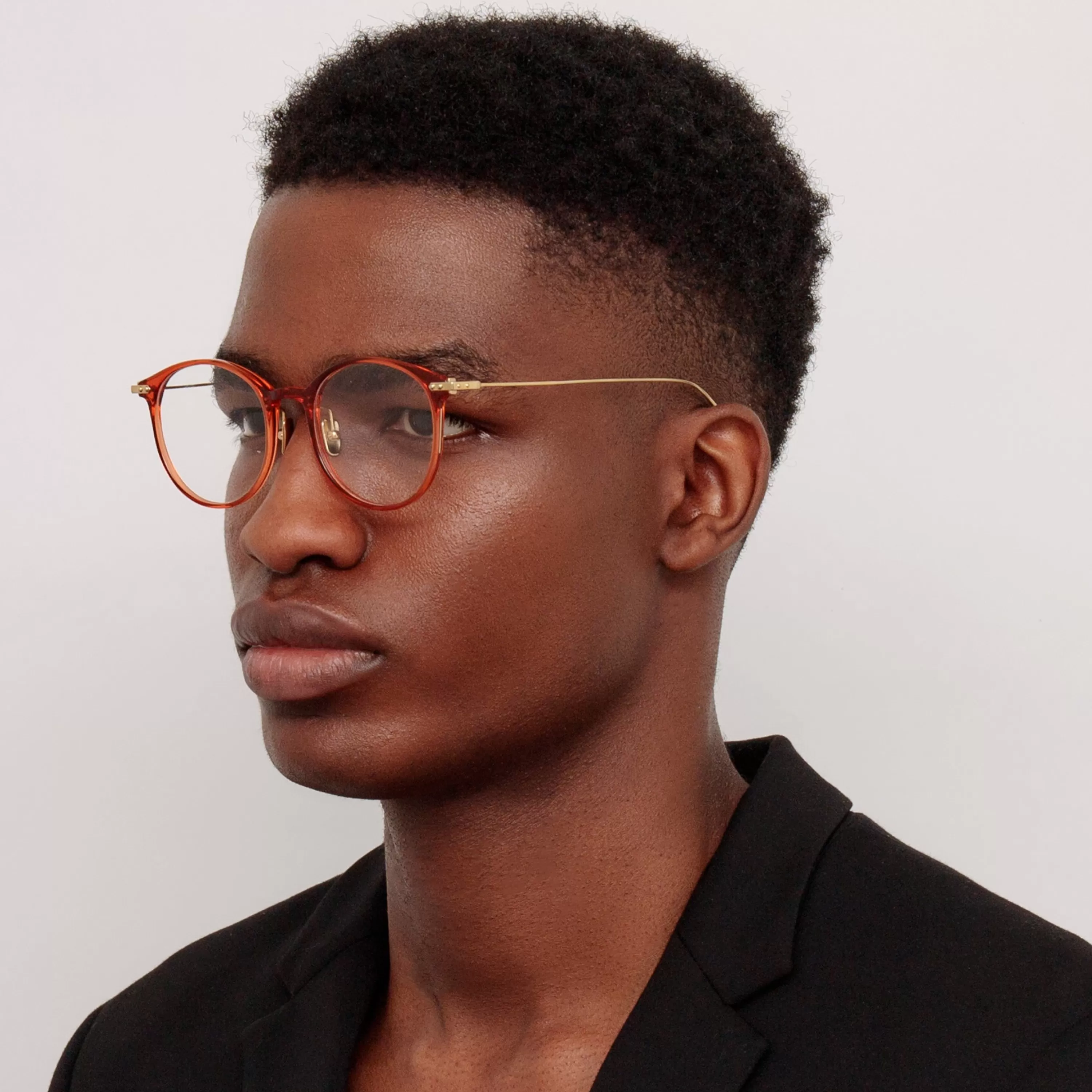 LINDA FARROW (U.K.) Men's Gray Oval Optical Frame in Amber (Asian Fit)