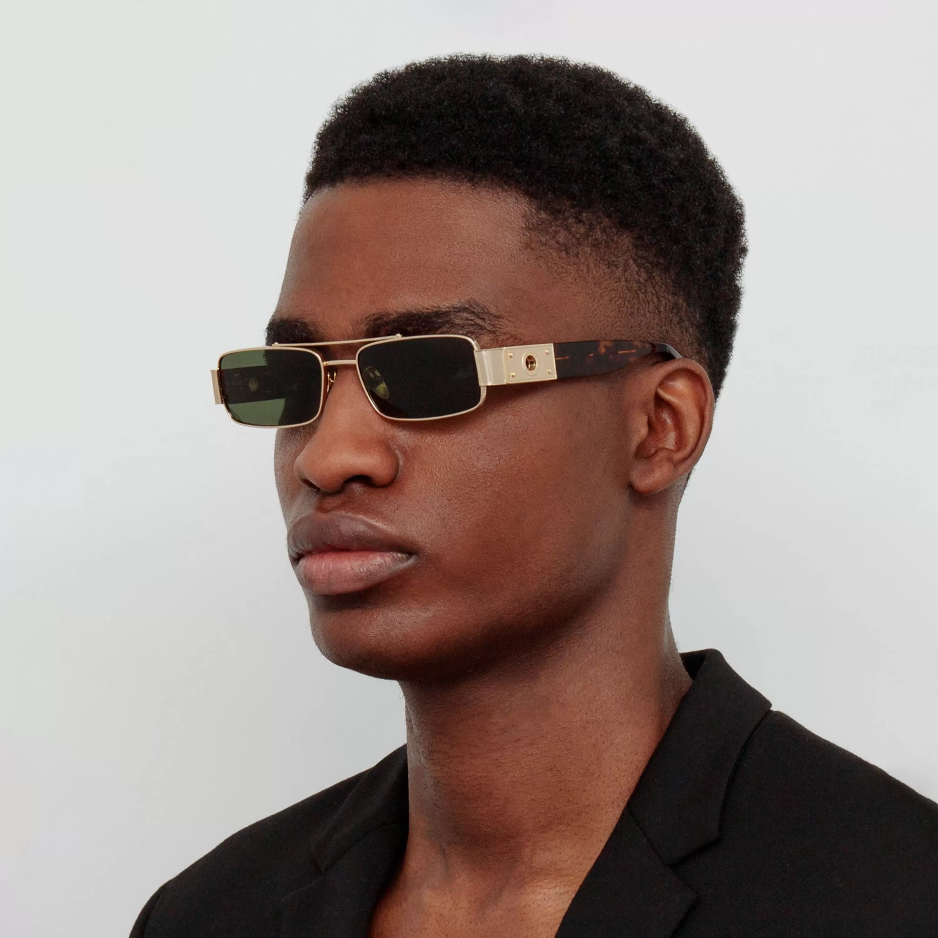 LINDA FARROW (U.K.) Men's Joey Rectangular Sunglasses in Light Gold