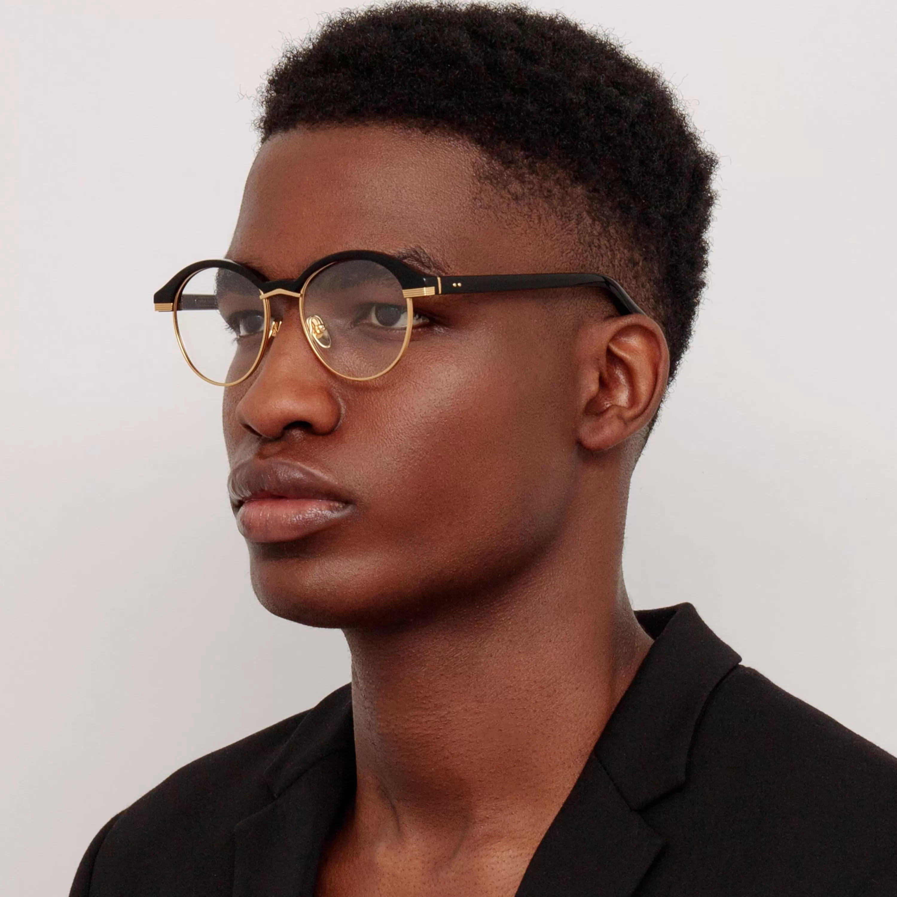 LINDA FARROW (U.K.) Men's Keen Oval Optical Frame in Black