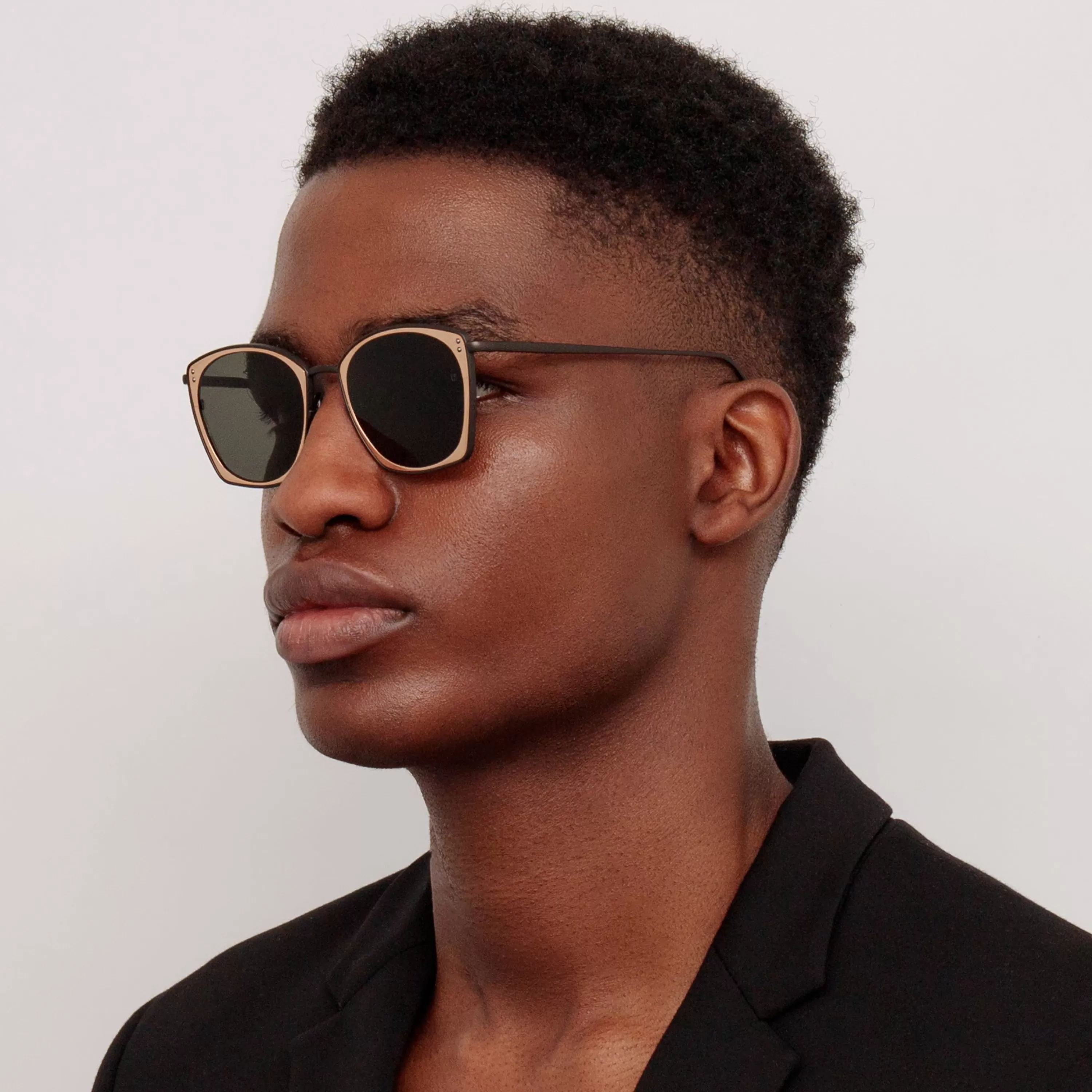 LINDA FARROW (U.K.) Men's Milo Square Sunglasses in Nickel and Rose Gold
